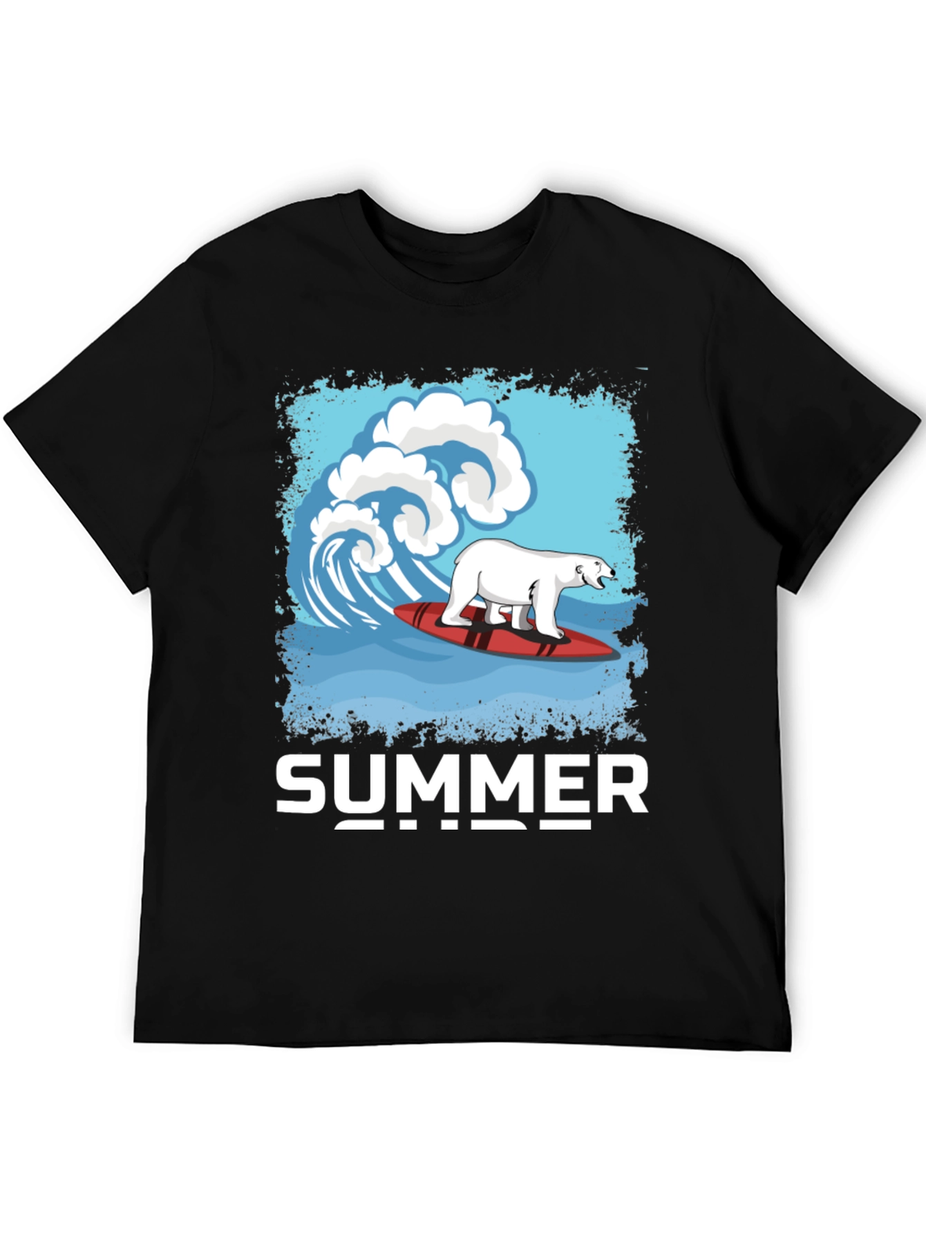 Black Surfing Polar Bear Summer T-Shirt view 5