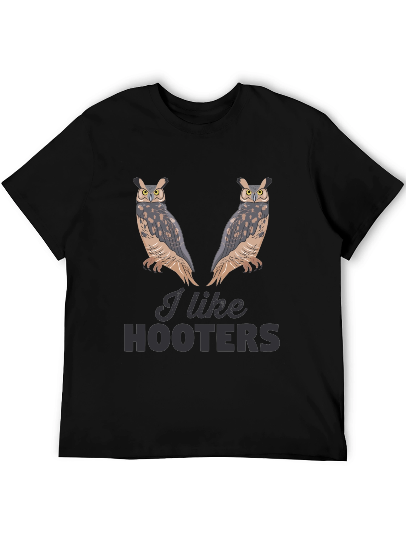 Black I Like Hooters Owl Graphic Black T-Shirt view 5
