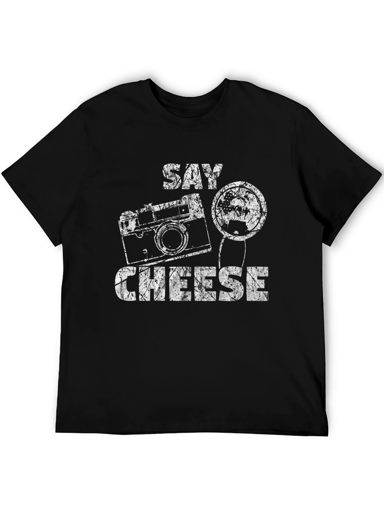 Black Say Cheese Graphic Tee - Retro Camera Design view 5