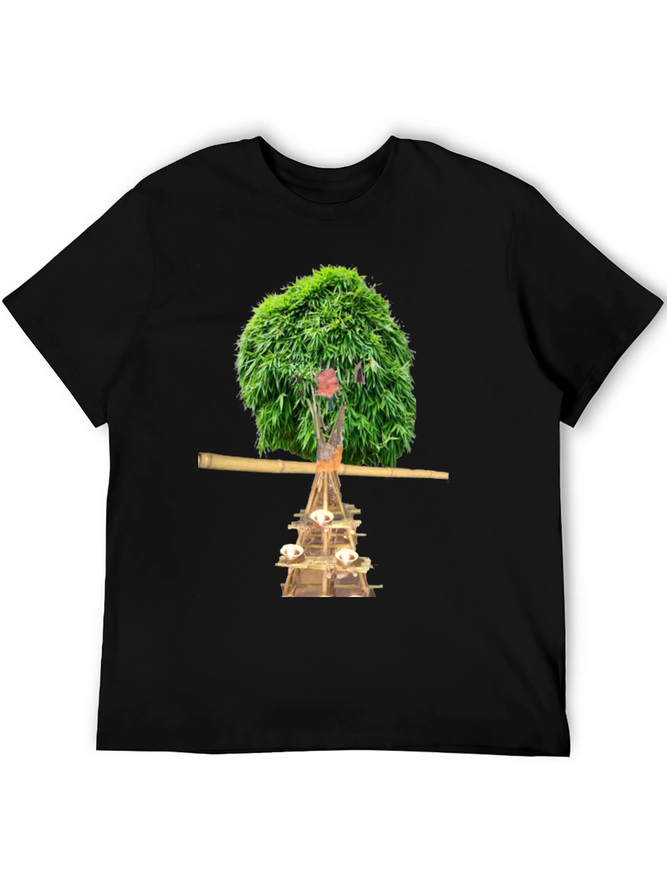 Black Unique T-Shirt with Nature-Inspired Graphic Print view 5