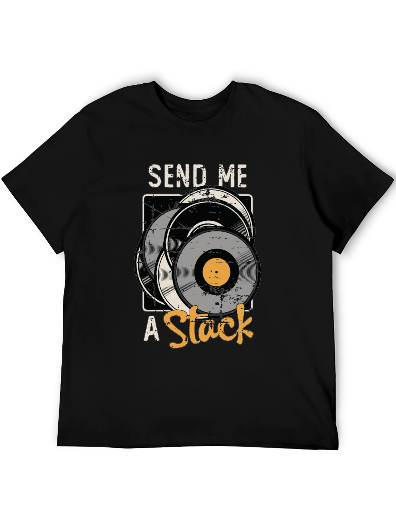 Black Send Me A Stack Vinyl Record Graphic Tee view 5