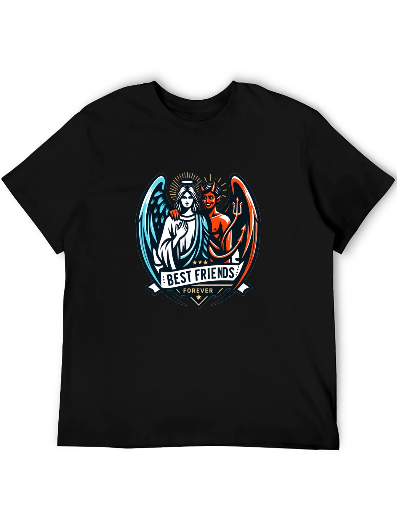 Black Best Friends Forever Graphic T-Shirt - Angel & Devil Design view 5