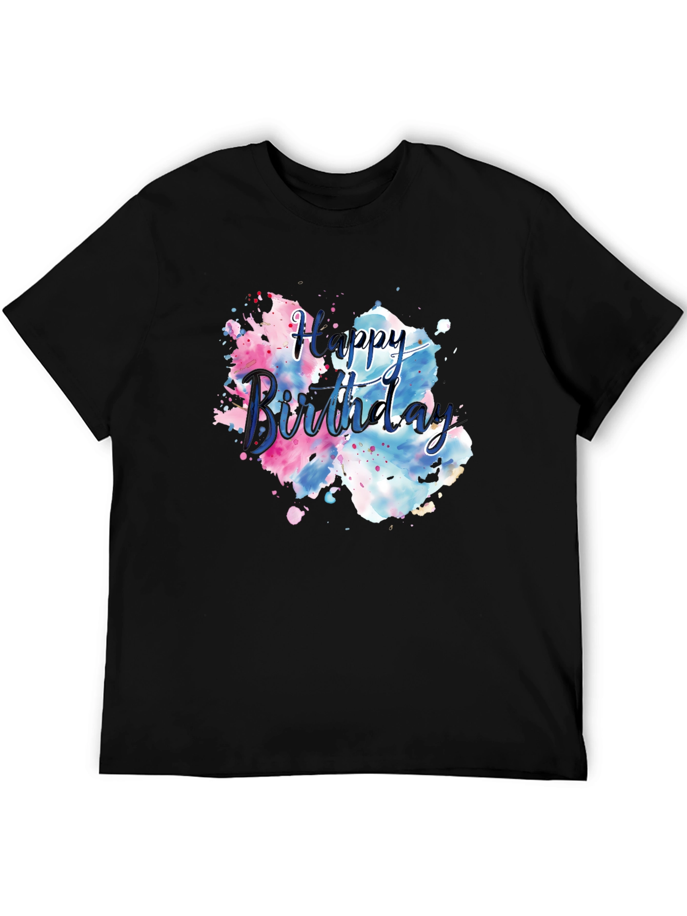 Black Happy Birthday Watercolor T-Shirt view 5