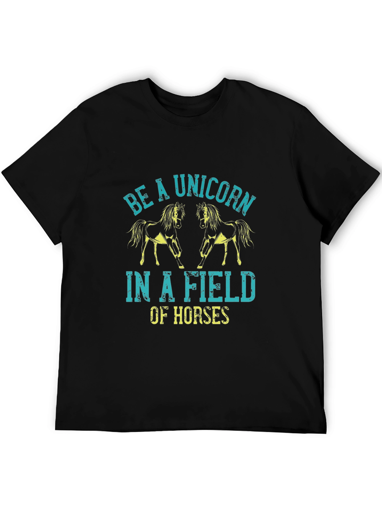Black Unicorn in a Field of Horses Graphic Tee view 5