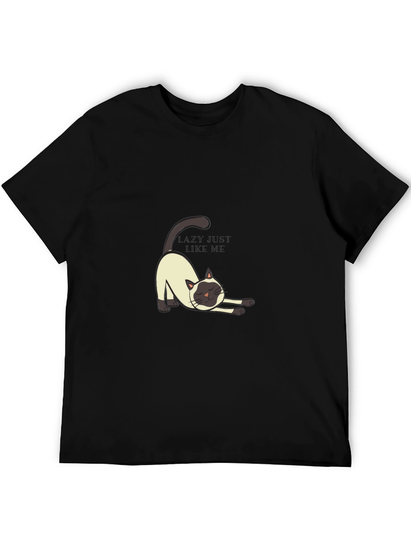 Black Lazy Cat Graphic Tee - Black Cotton T-Shirt view 5