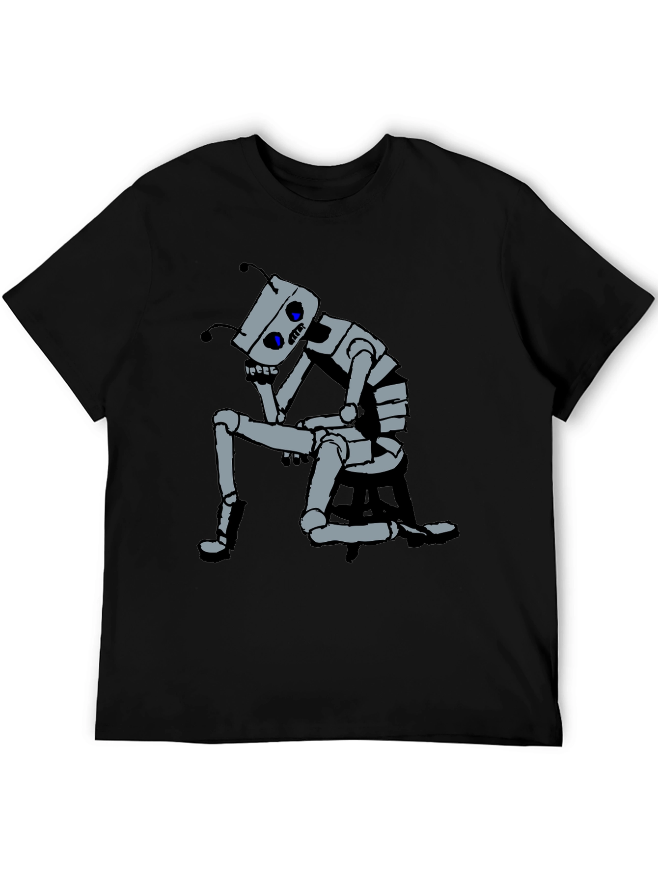 Black Robot Thoughtful Graphic Tee - Black Cotton view 5