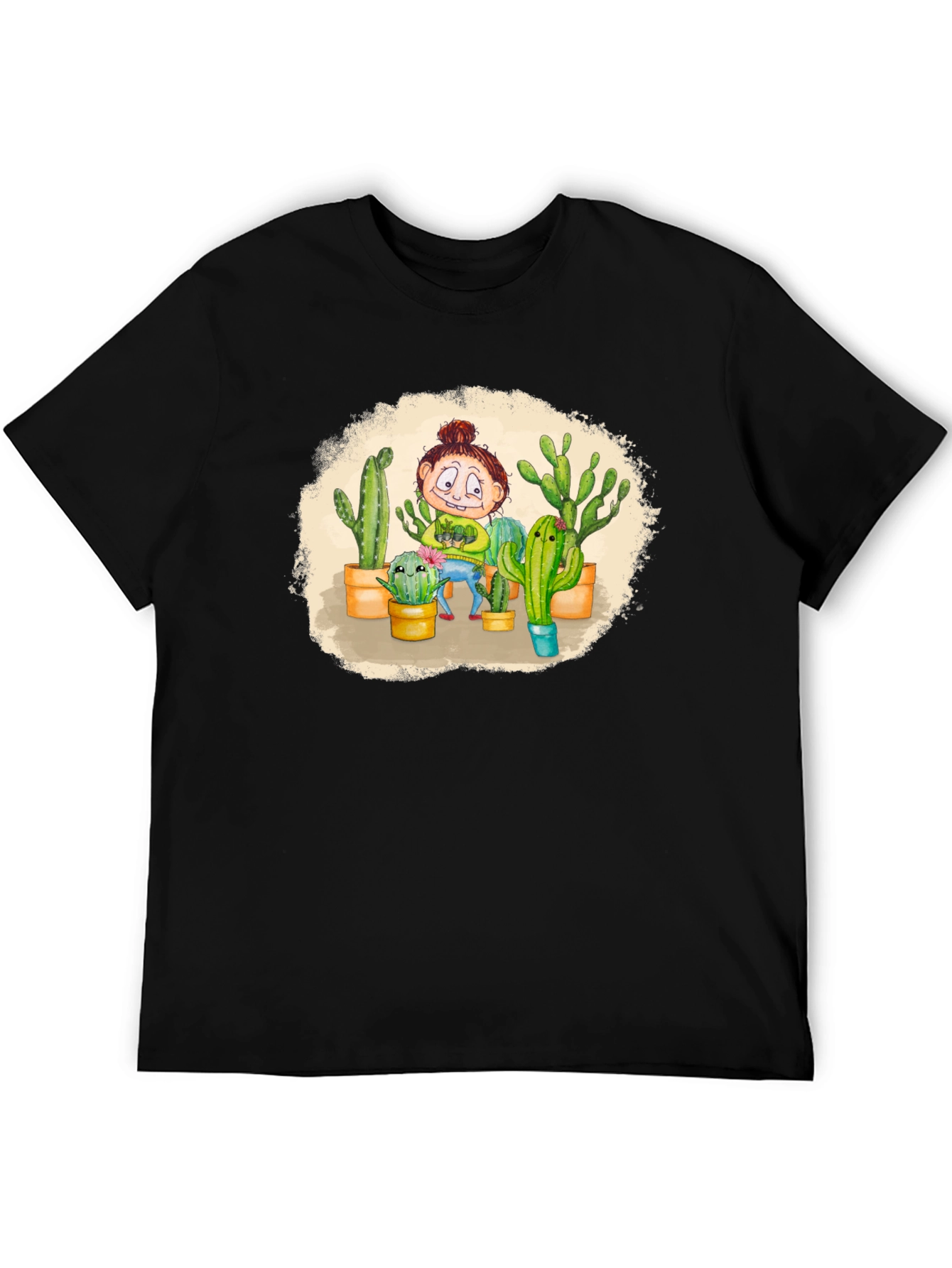 Black Cactus Lady T-Shirt - Black Cotton Graphic Tee view 5