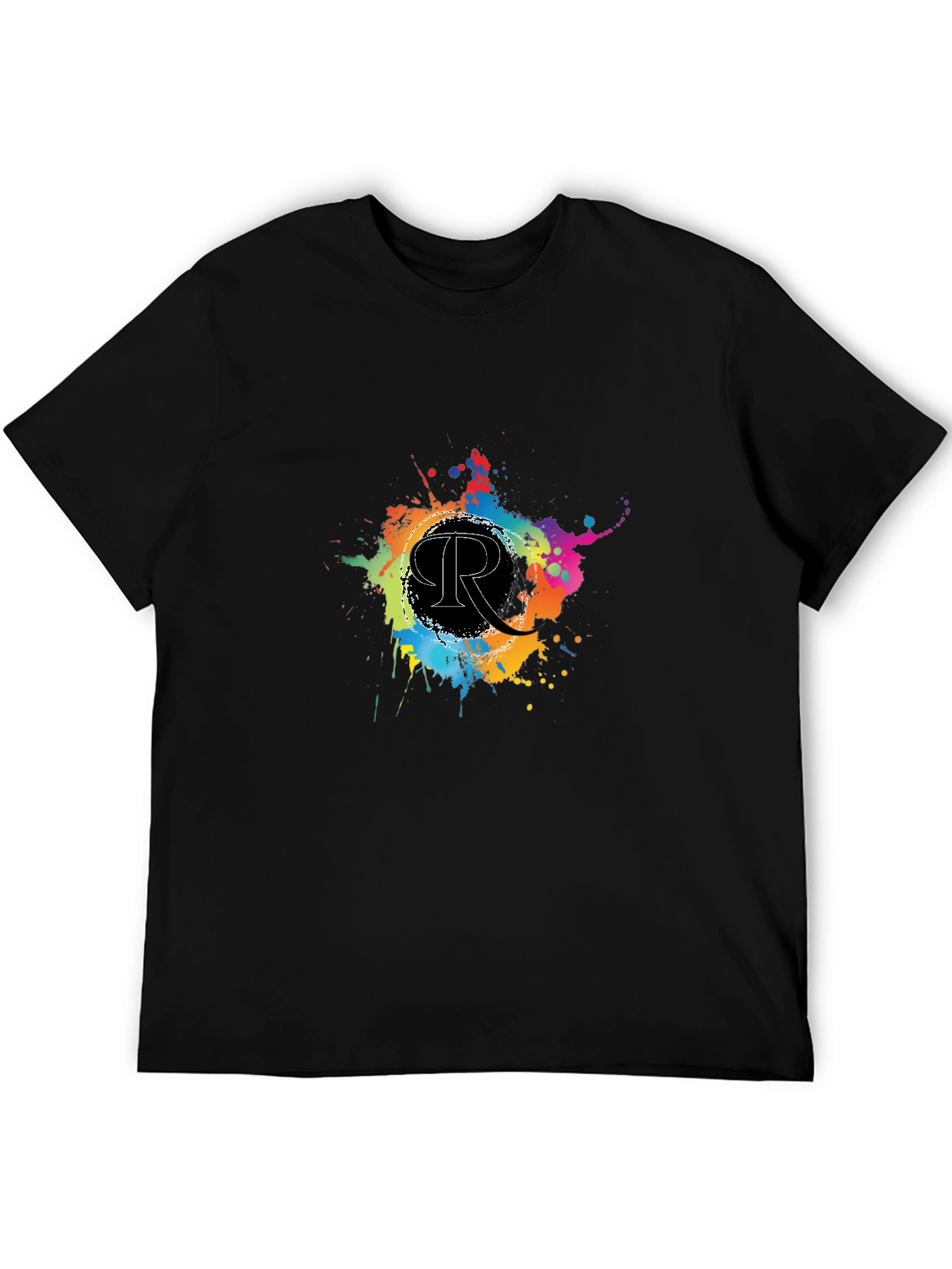 Black Men's Black T-Shirt with Colorful "R" Design view 5
