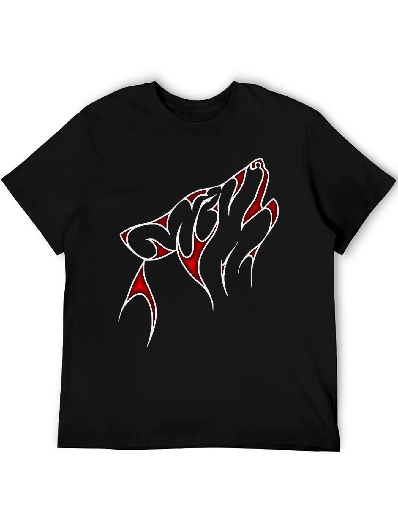 Black Wolf Graphic Tee - Men's Black T-Shirt with Red Design view 5