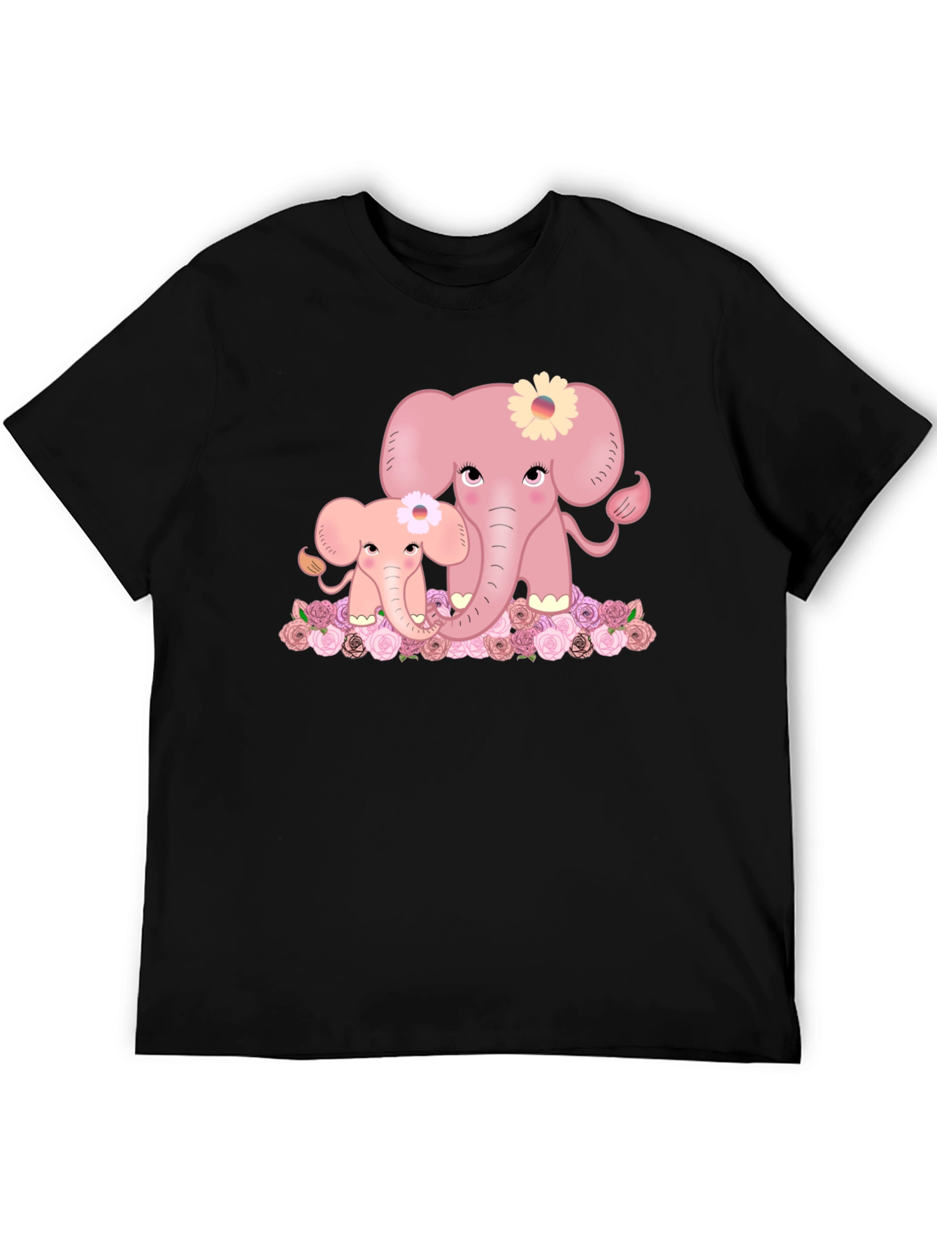 Black Cute Elephant Family Graphic Tee - Black T-Shirt view 5