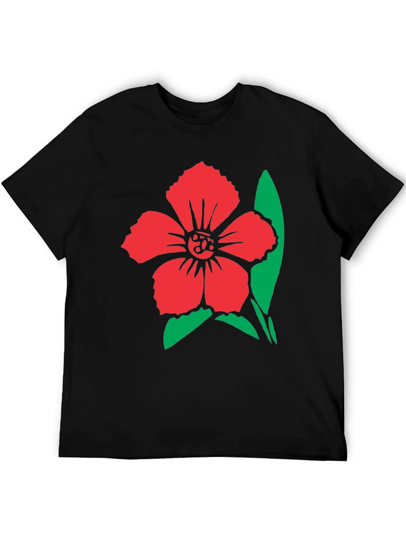 Black Floral Graphic Tee - Red Flower Design on Black Shirt view 5