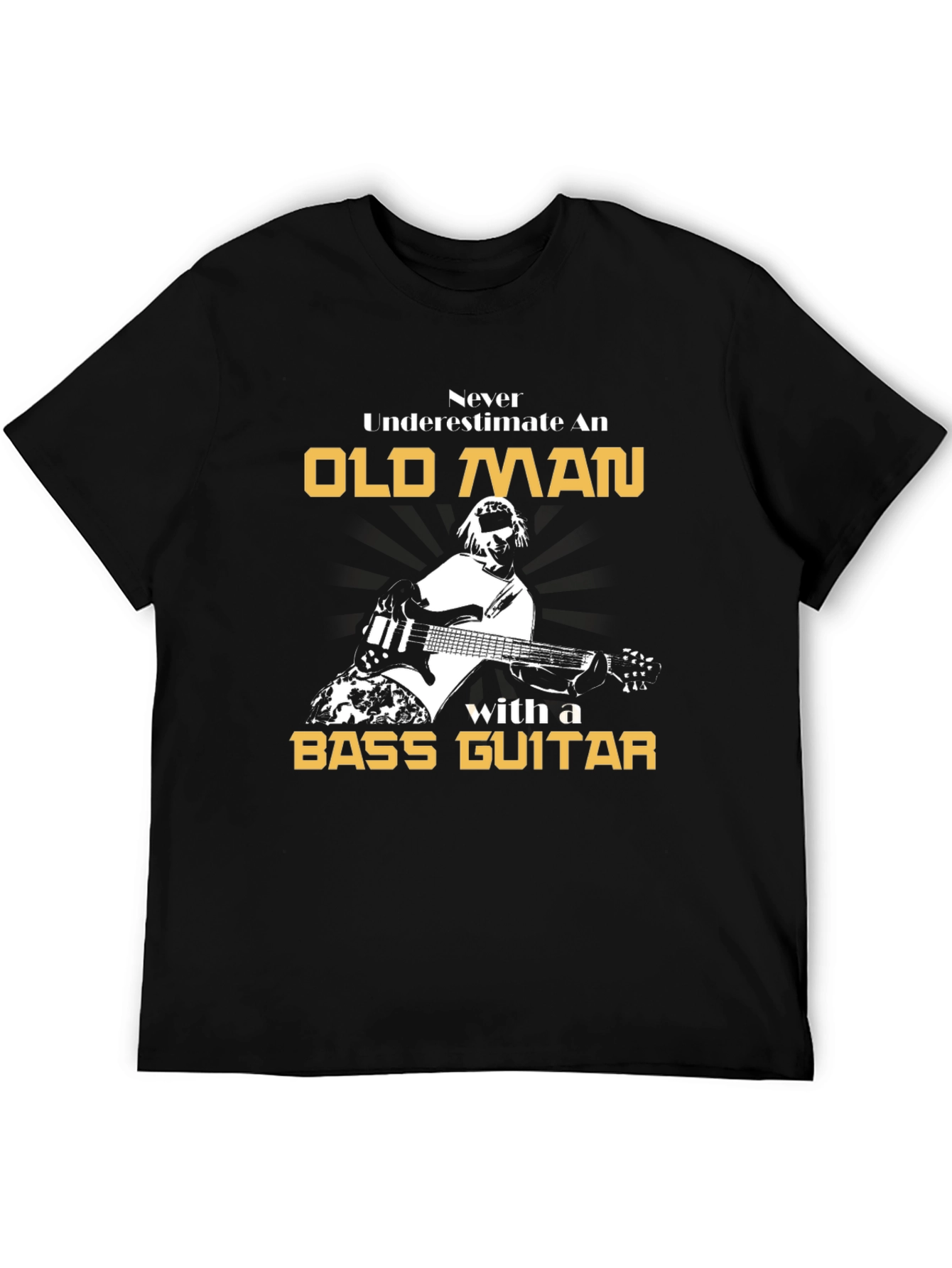 Black Old Man Bass Guitar Graphic T-Shirt view 5