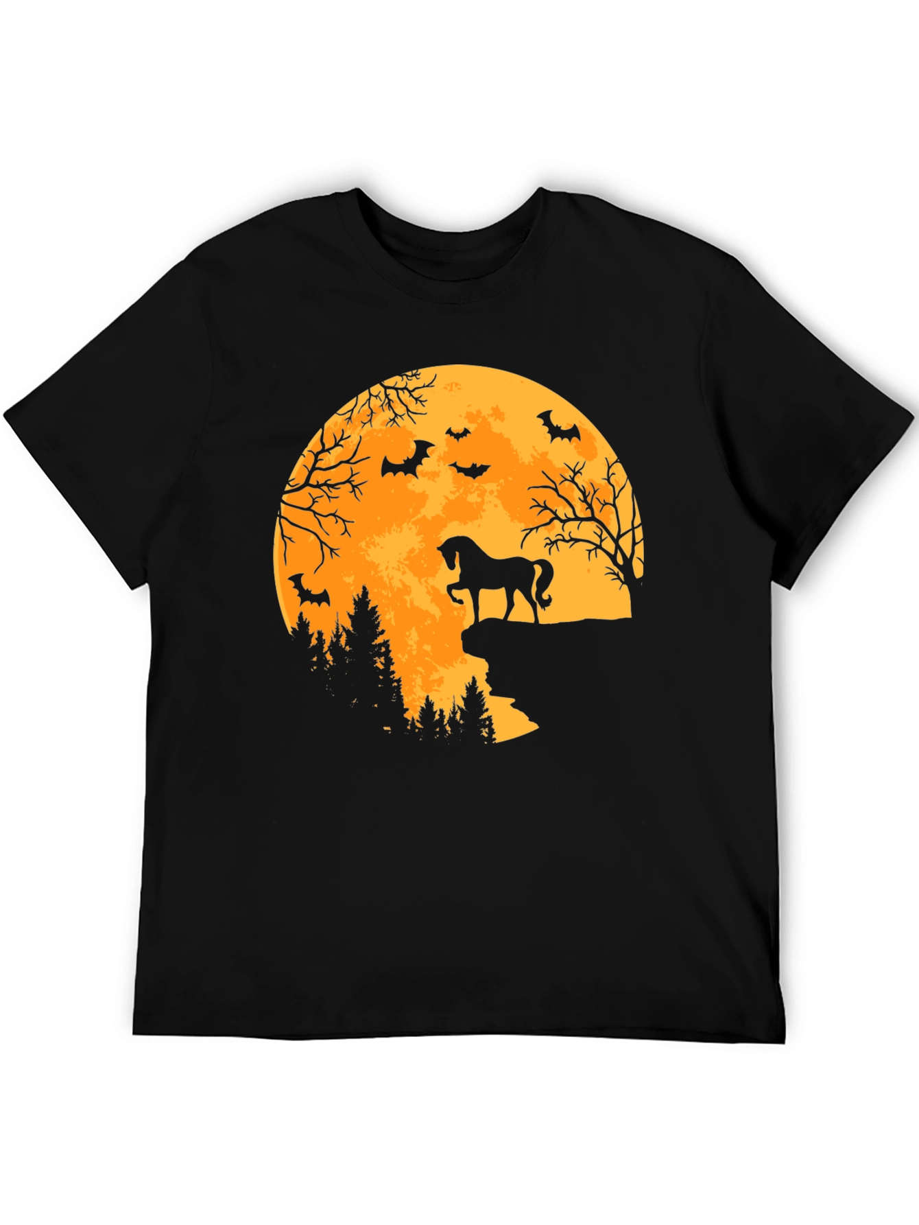 Black Halloween Horse Moon T-Shirt view 5