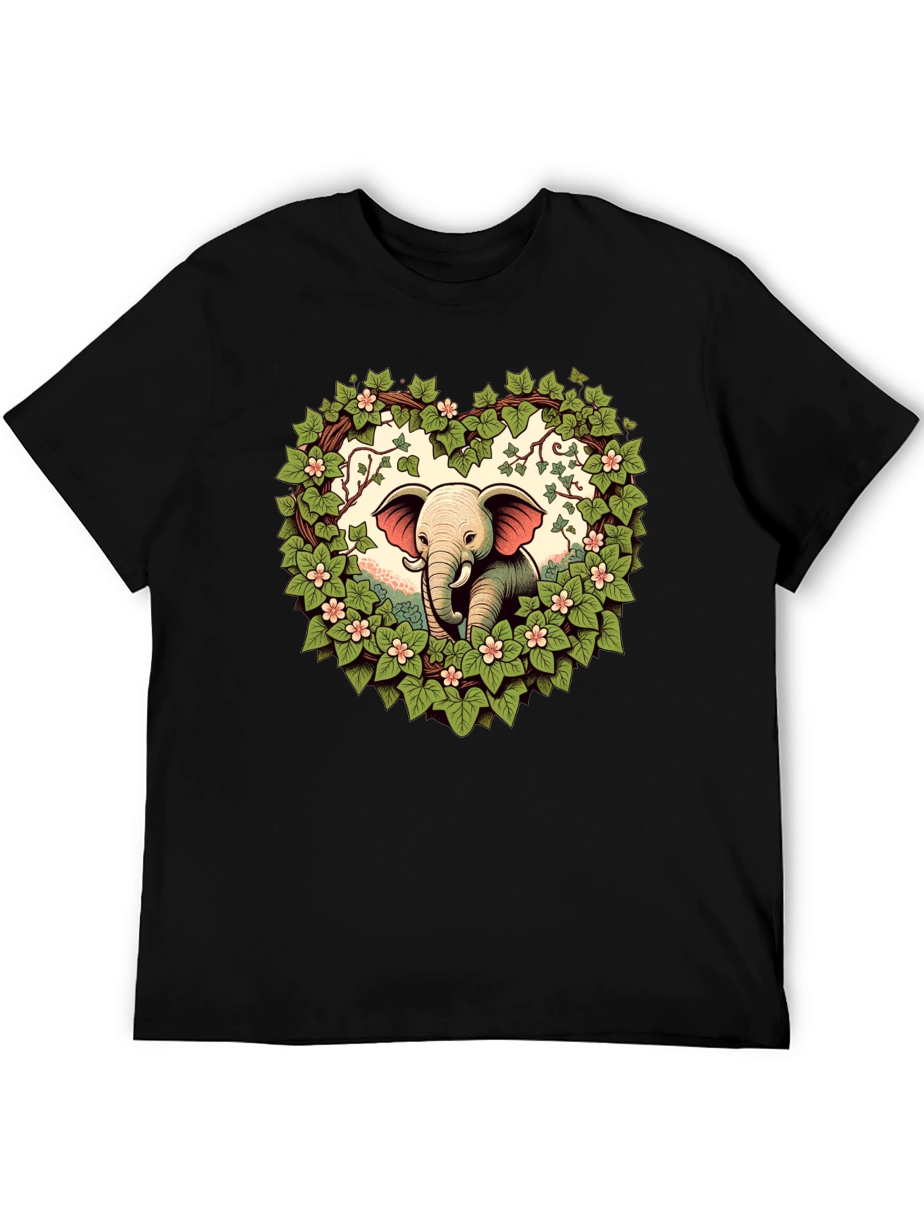 Black Elephant Love Tee - Heart Wreath Design view 5