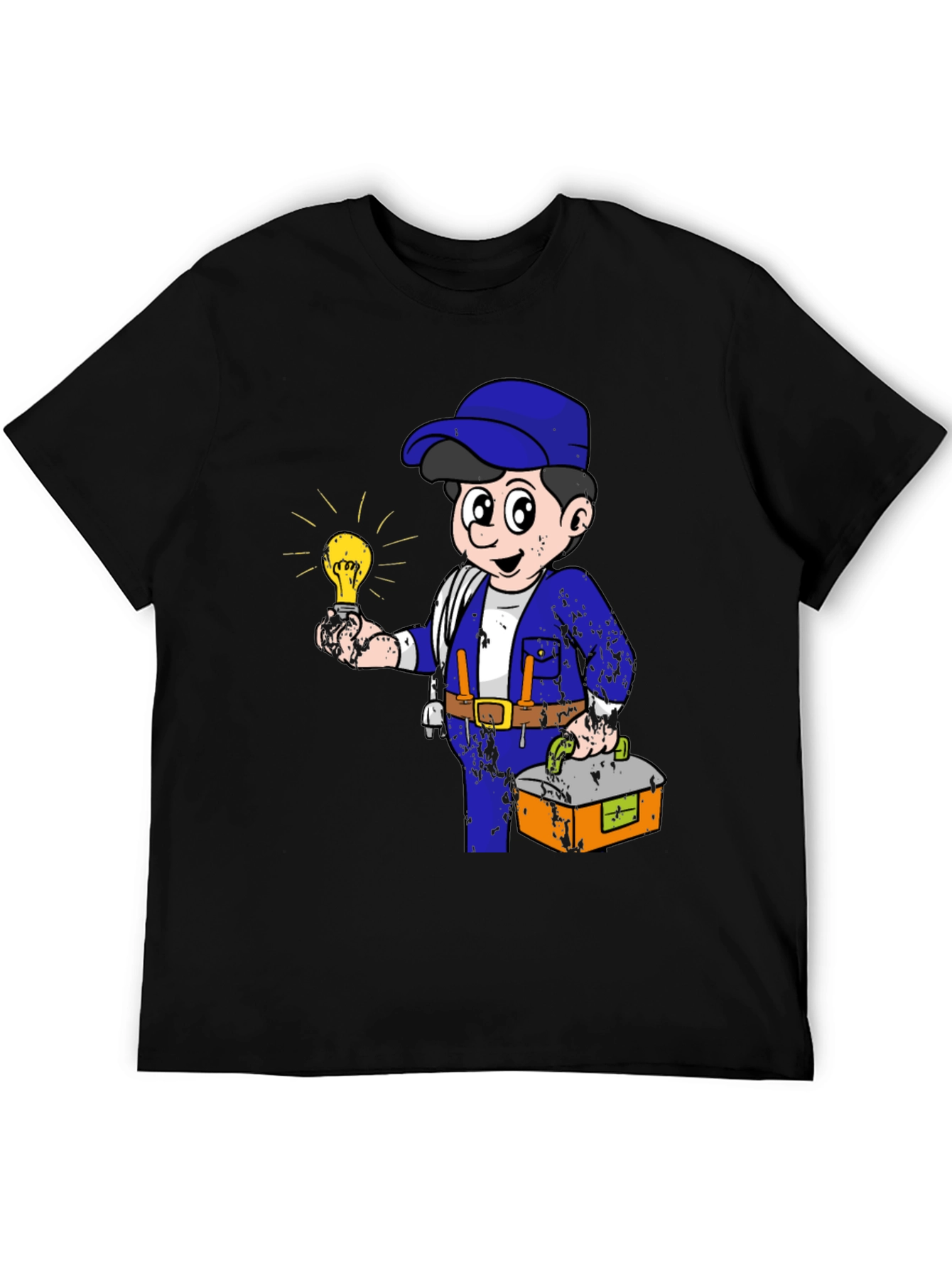 Black Electrician Cartoon Graphic T-Shirt view 5
