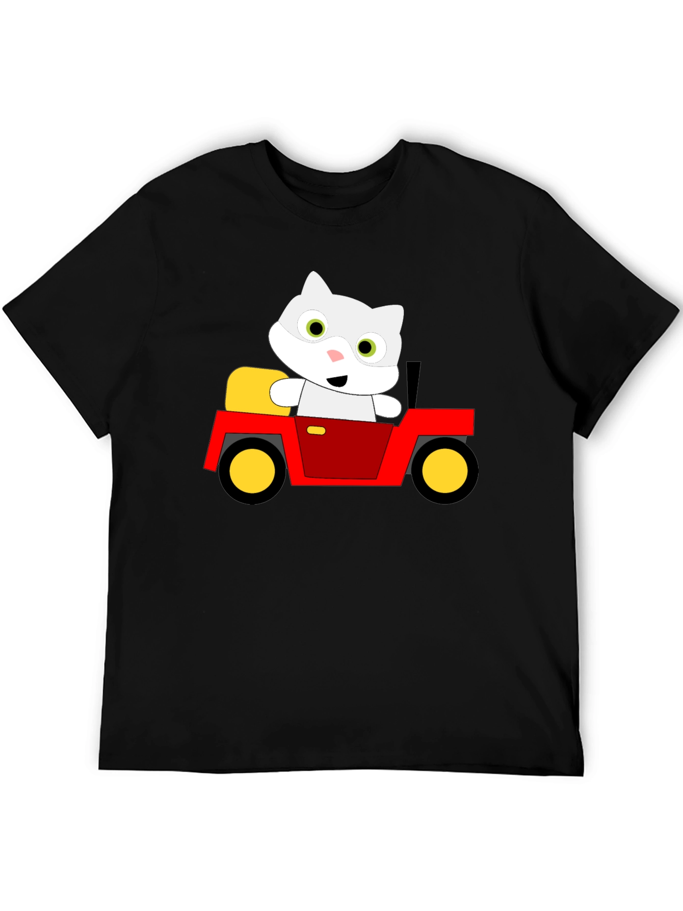 Black Cute Cartoon Cat in Car Graphic T-Shirt view 5