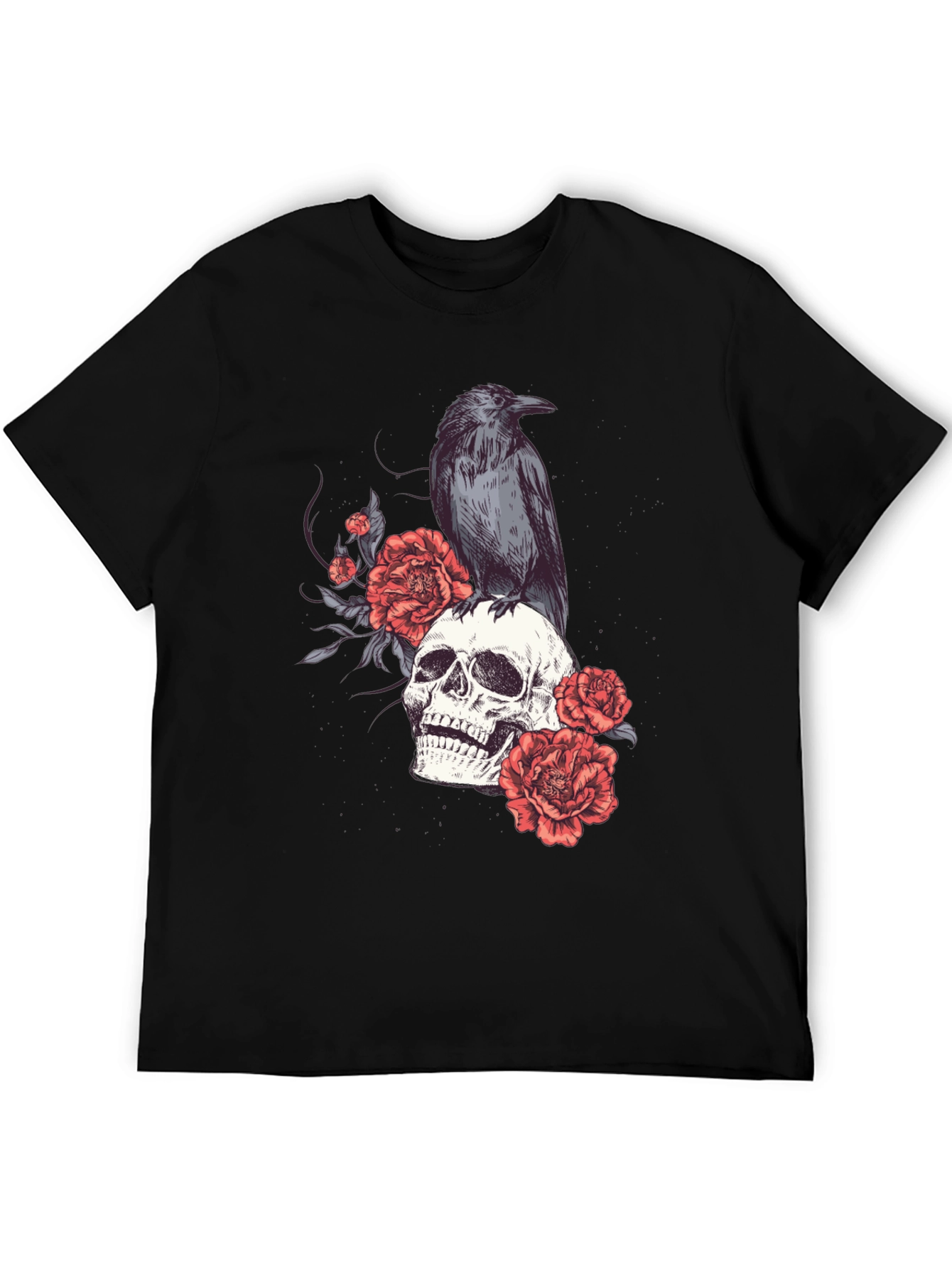Black Skull & Raven Graphic Tee - Gothic Style view 5