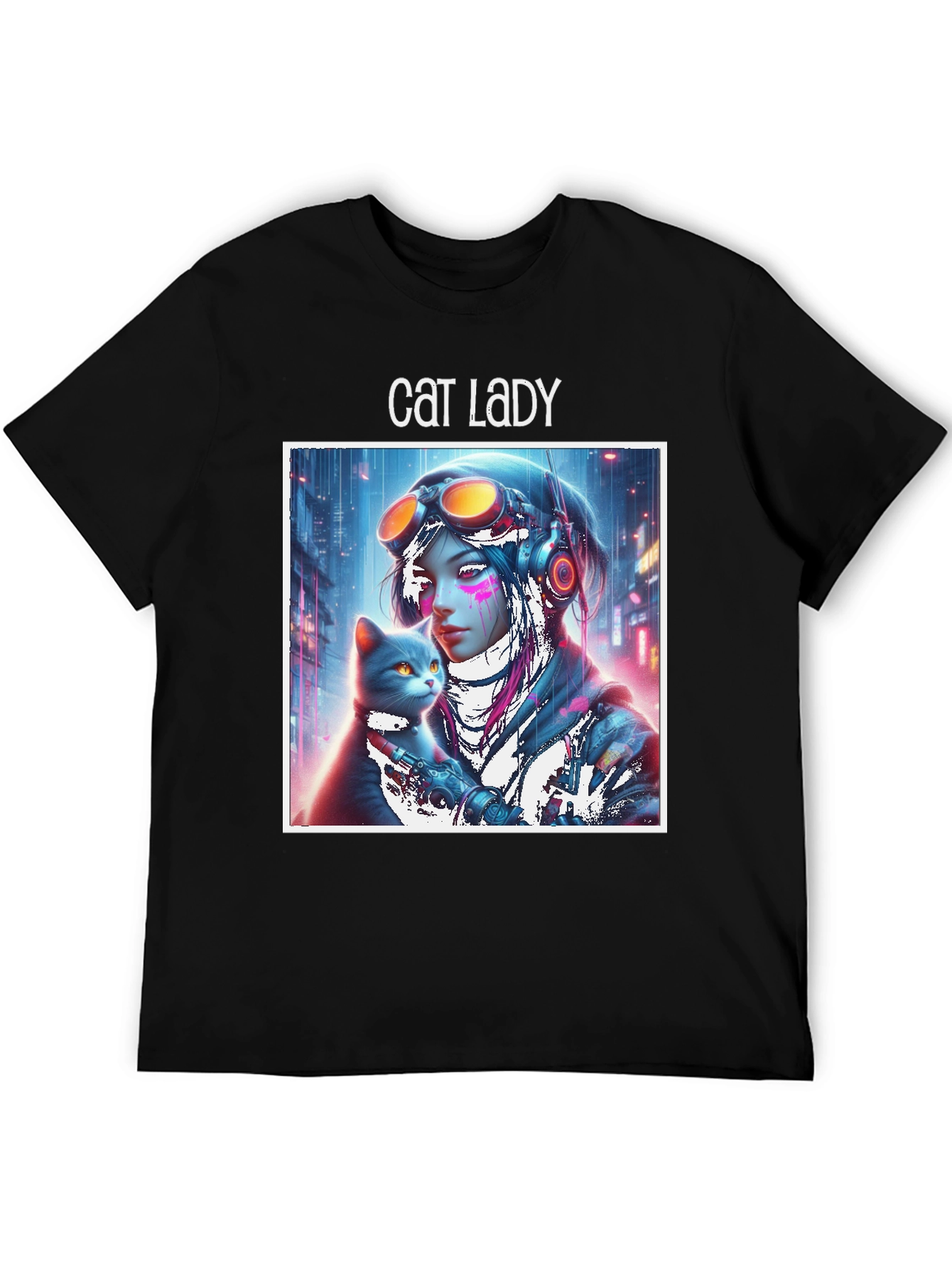 Black Cat Lady Graphic Tee - Sci-Fi Style, Soft Cotton view 5