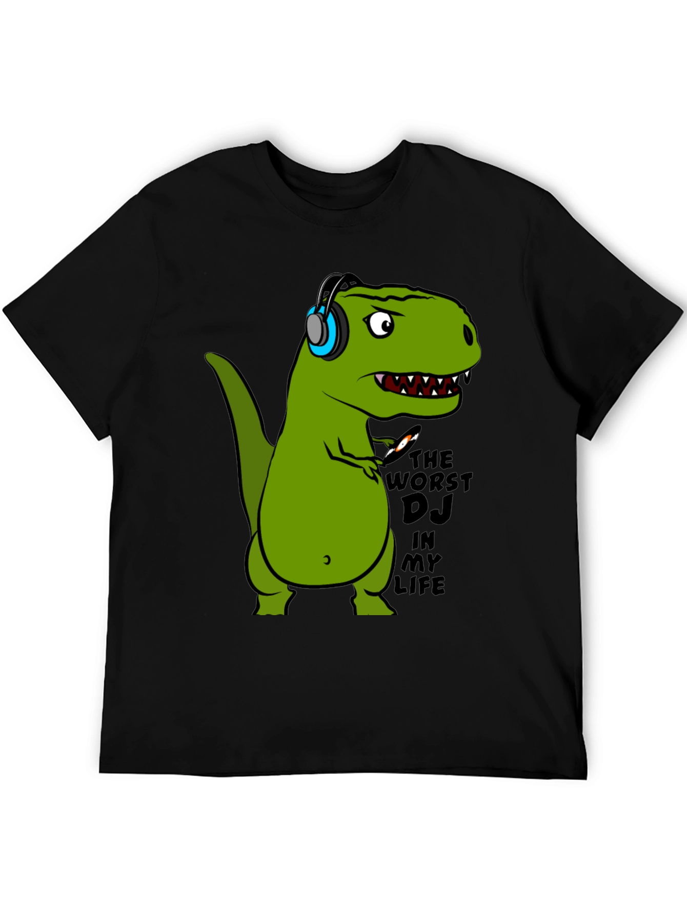 Black Dino DJ T-Shirt - Black Cotton Graphic Tee view 5