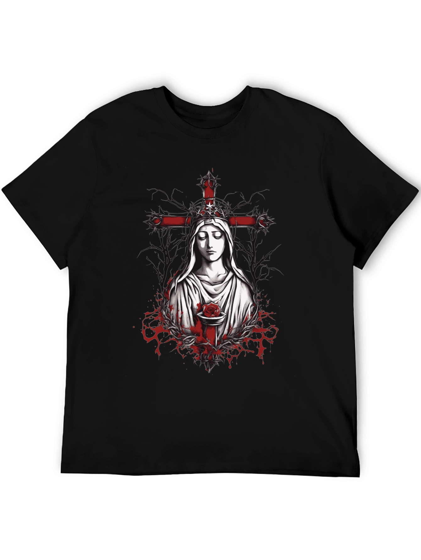 Black Virgin Mary Rose Cross Graphic Tee view 5