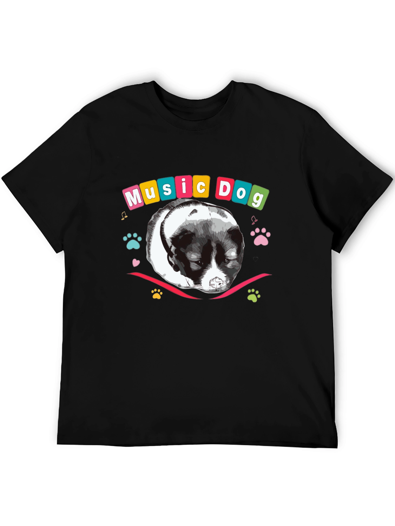 Black Music Dog Graphic Tee - Men's Black T-Shirt view 5