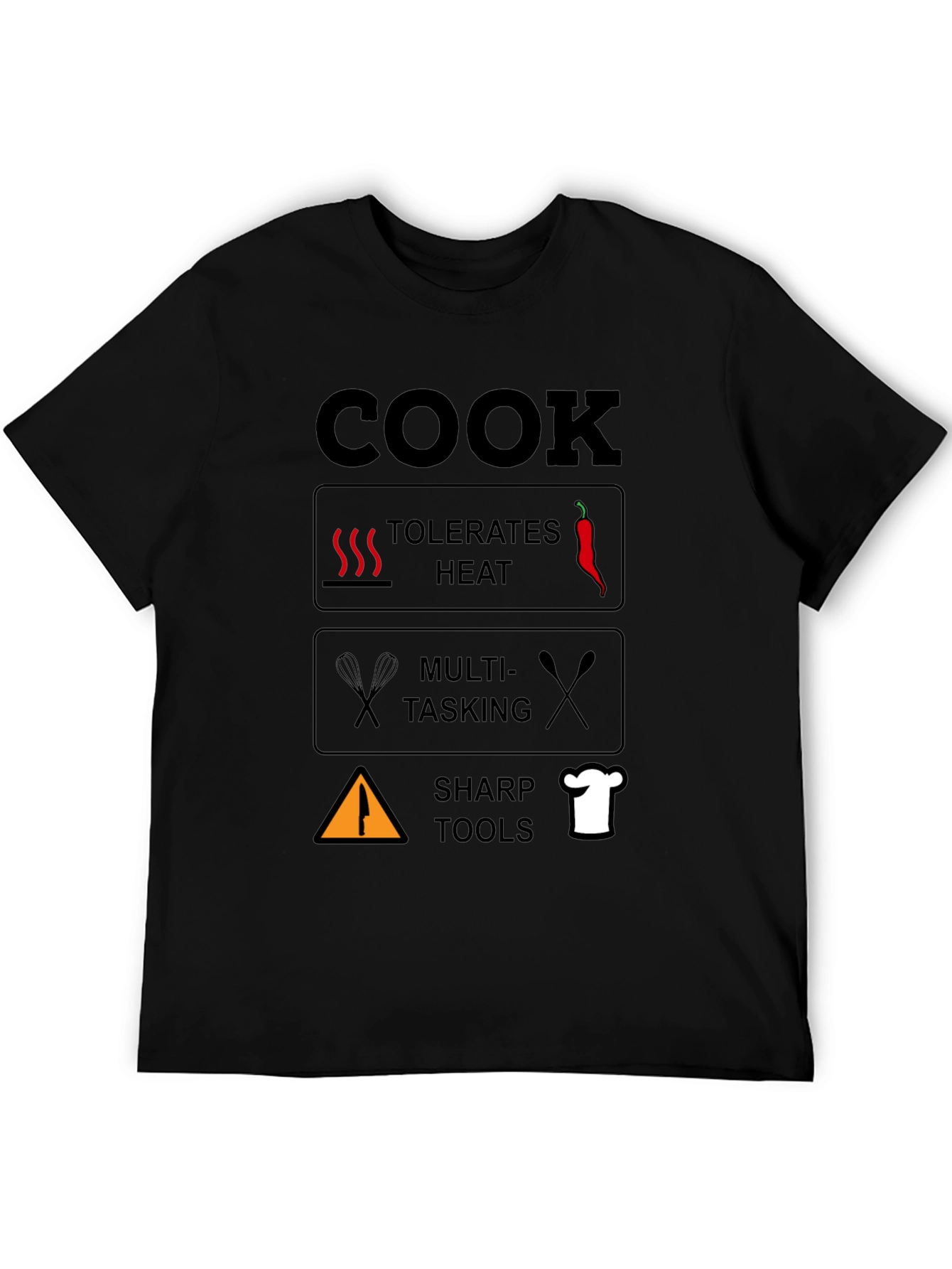 Black Cook T-Shirt: Tolerates Heat, Multi-Tasking, Sharp Tools view 5