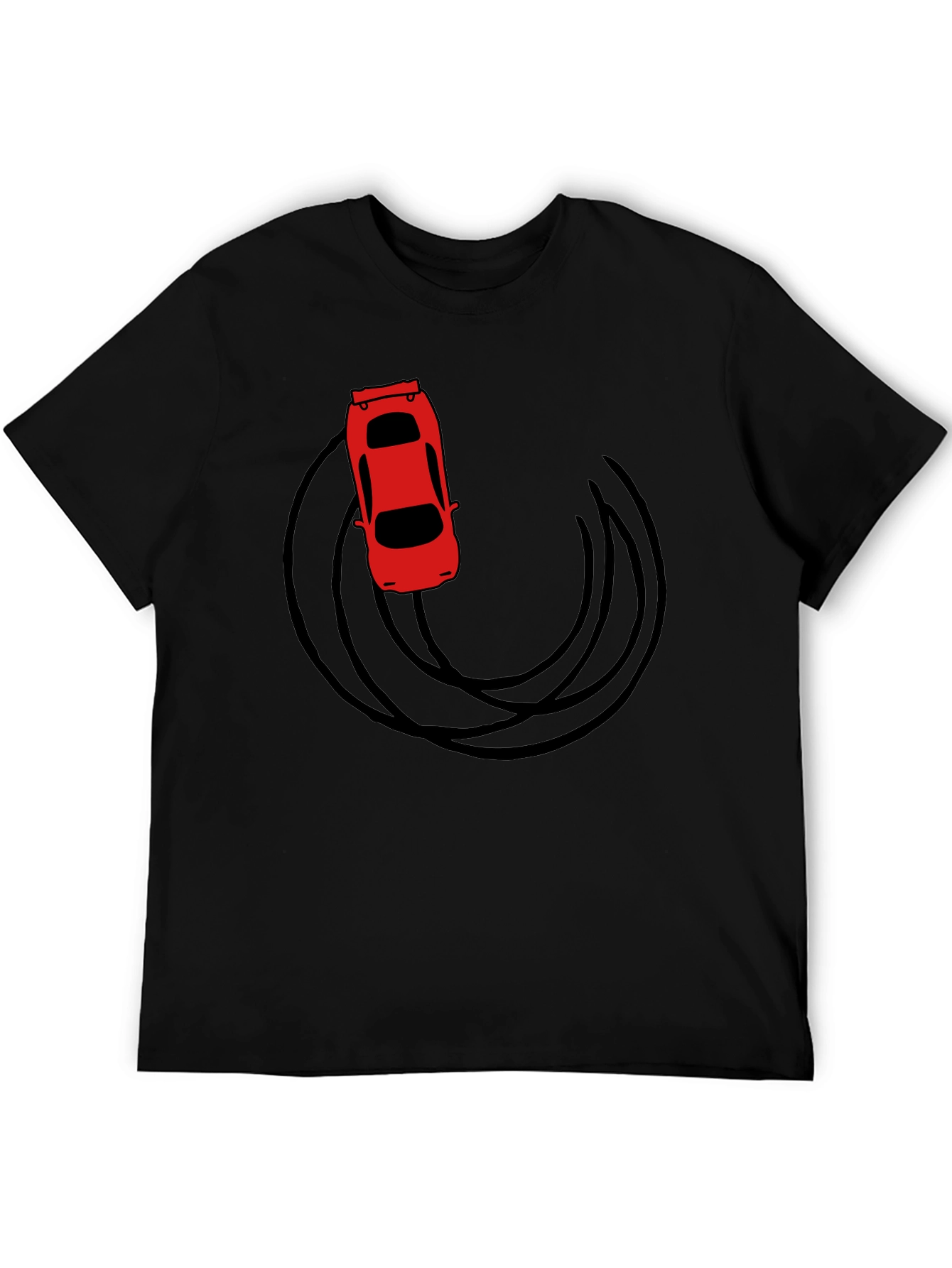 Black Red Car Drift Graphic T-Shirt - Black Cotton Tee view 5