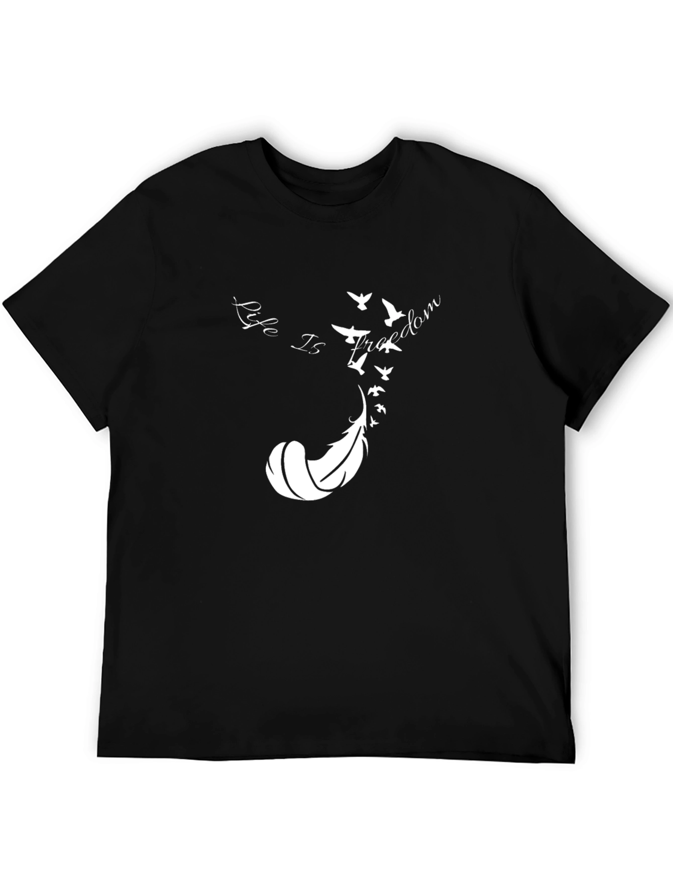 Black Feather & Birds Graphic Black T-Shirt view 5