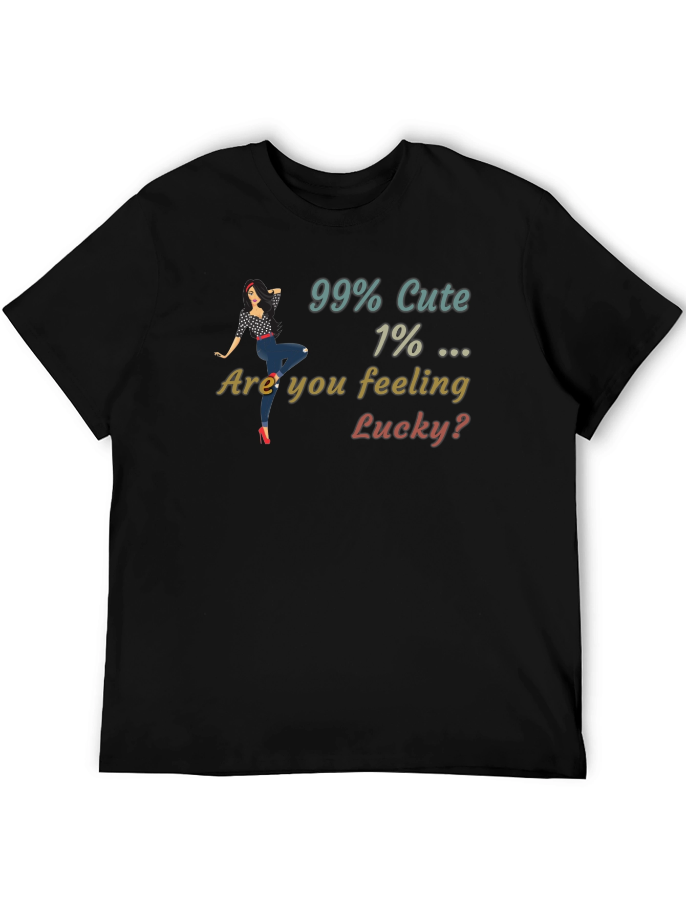 Black 99% Cute T-Shirt Lucky Graphic Print view 5
