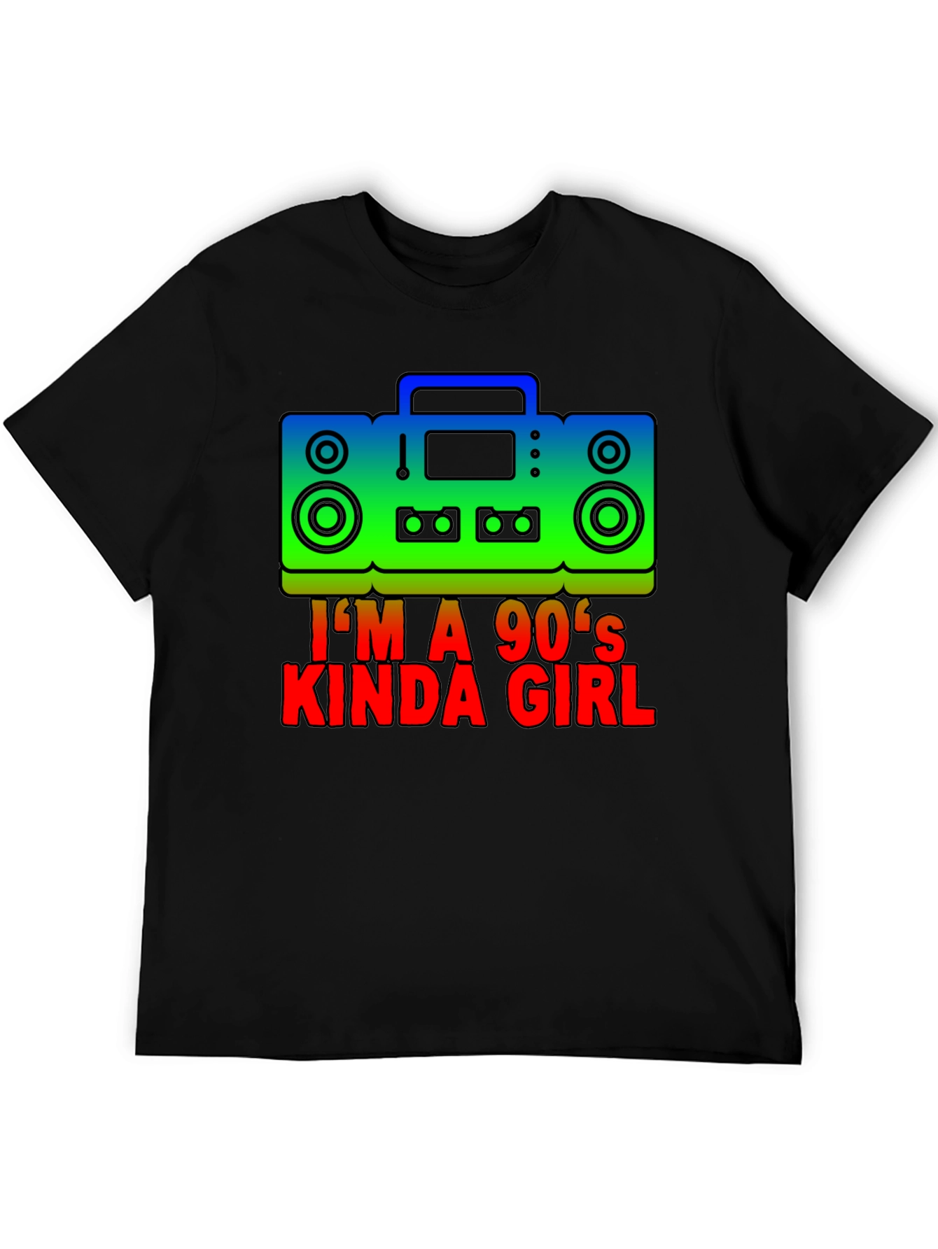 Black I'm a 90's Kinda Girl Retro Boombox T-Shirt view 5