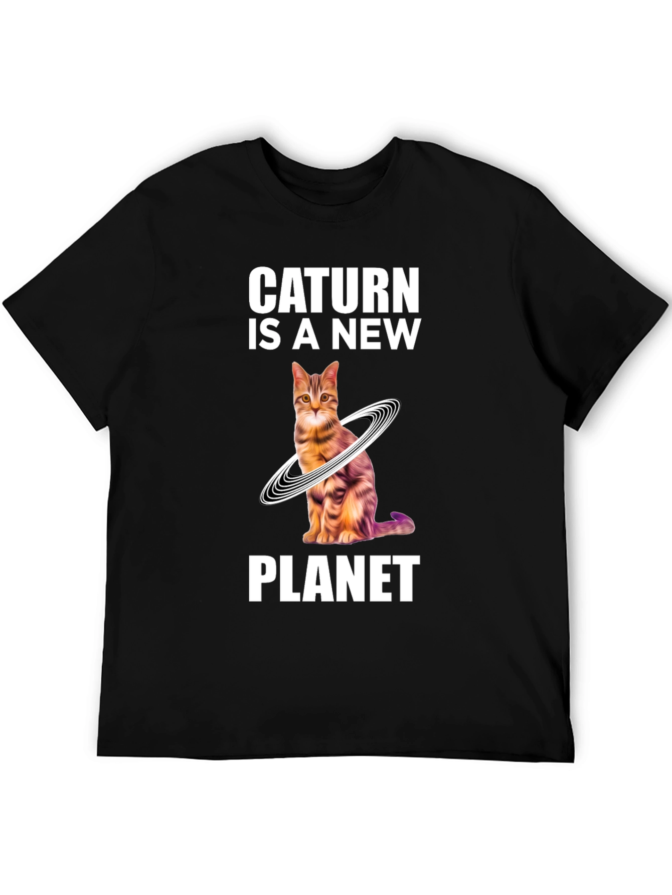 Black Caturn is a New Planet T-Shirt - Novelty Space Cat Tee view 5