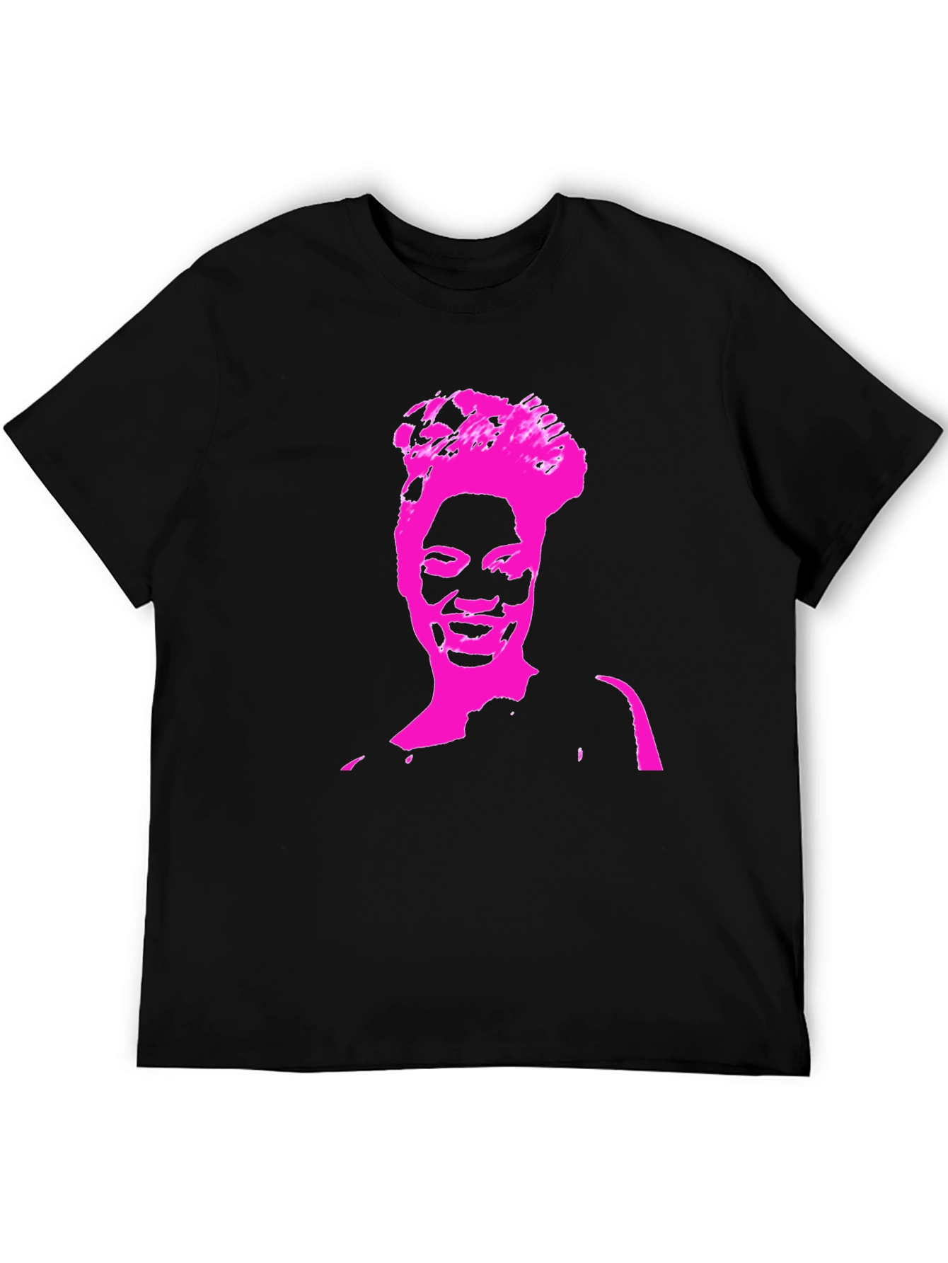 Black Stylish Black T-Shirt with Pink Portrait Graphic view 5