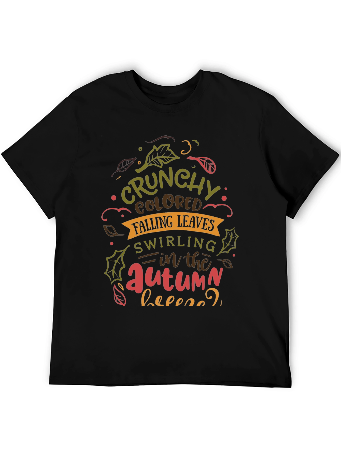 Black Crunchy Autumn Leaves T-Shirt - Cozy Fall Vibes! view 5