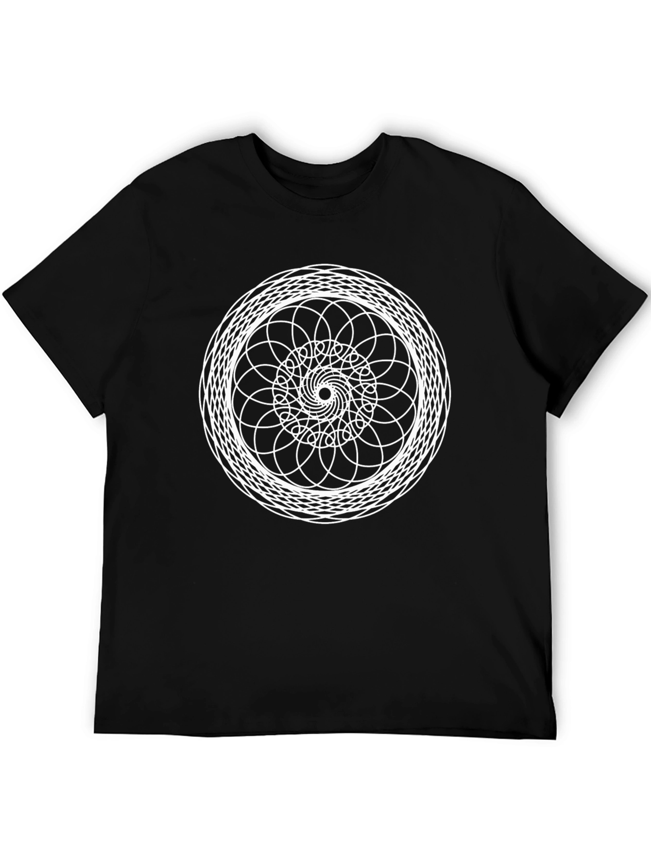 Black Geometric Mandala Graphic Tee - Black Cotton T-Shirt view 5