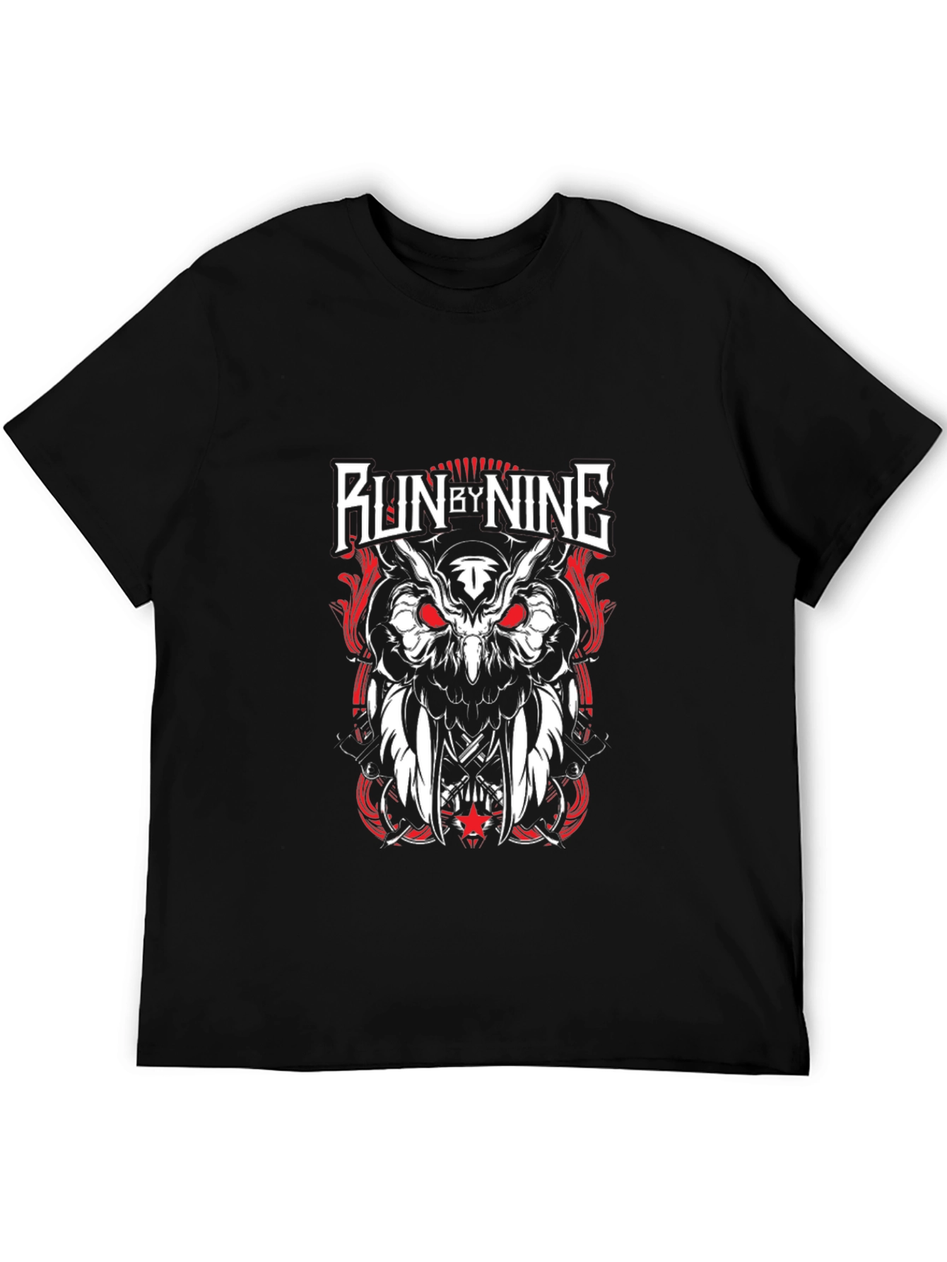 Black Run By Nine Graphic Tee - Owl Design Black T-Shirt view 5