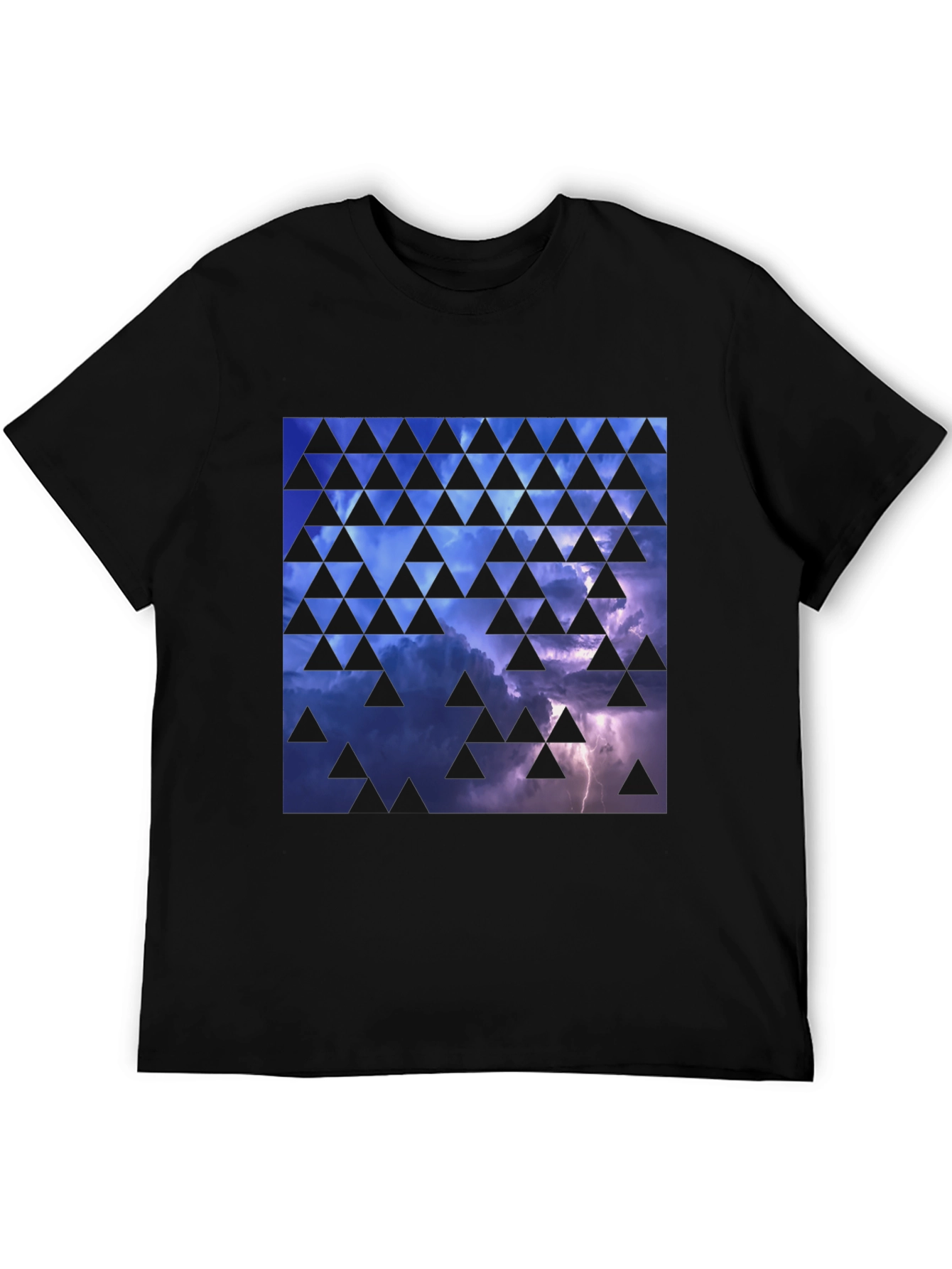 Black Stormy Sky Triangle Pattern Black T-Shirt view 5