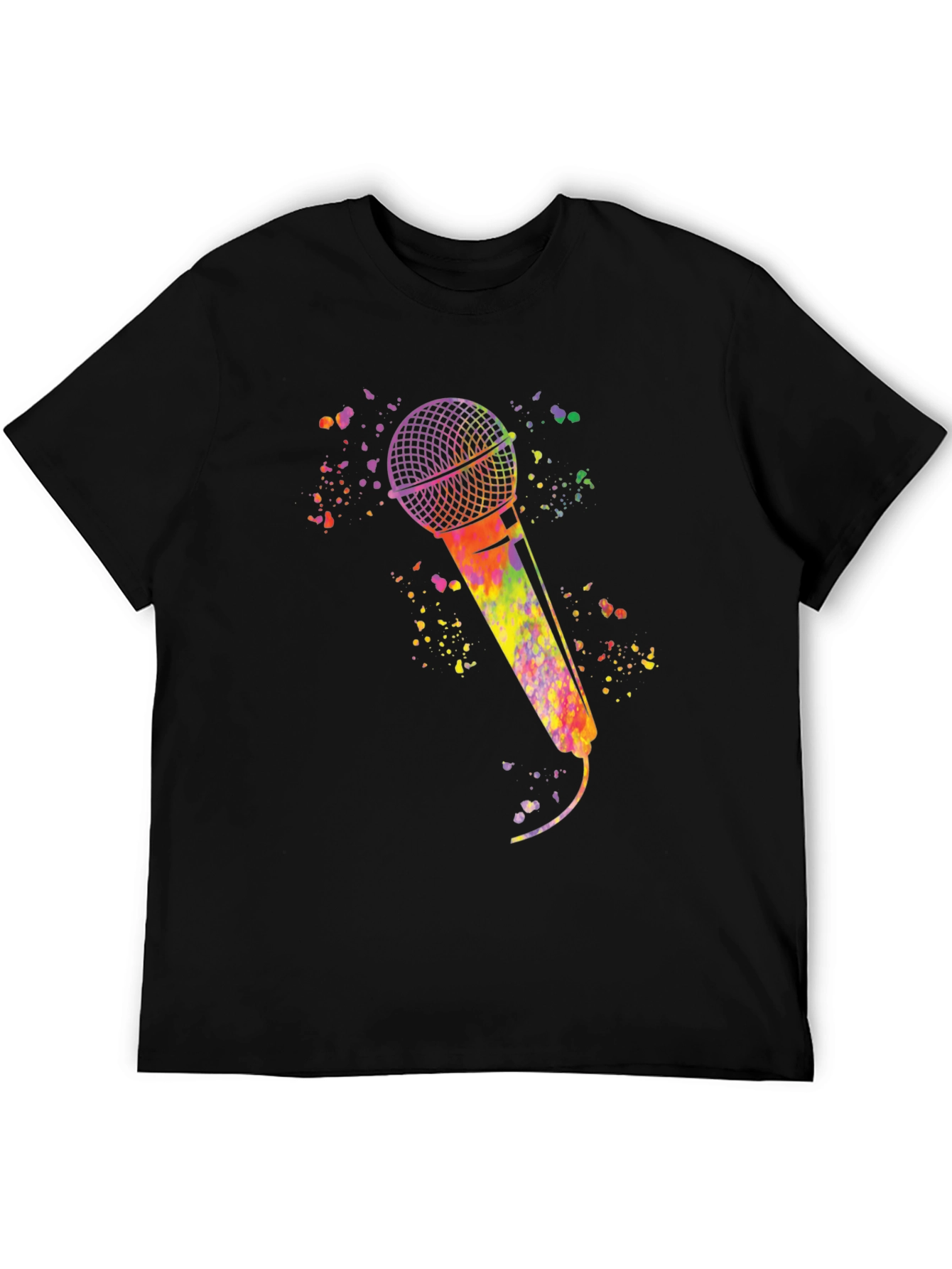 Black Watercolor Microphone Black T-Shirt view 5