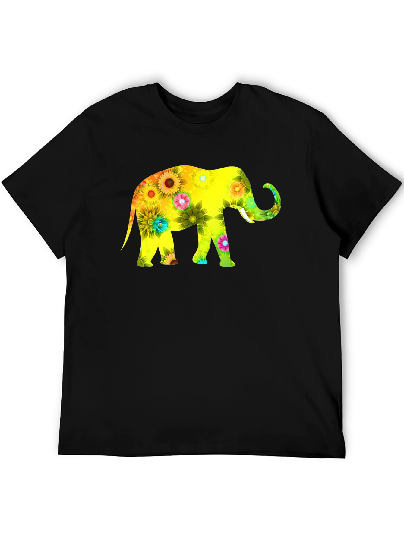 Black Floral Elephant Graphic Print T-Shirt view 5