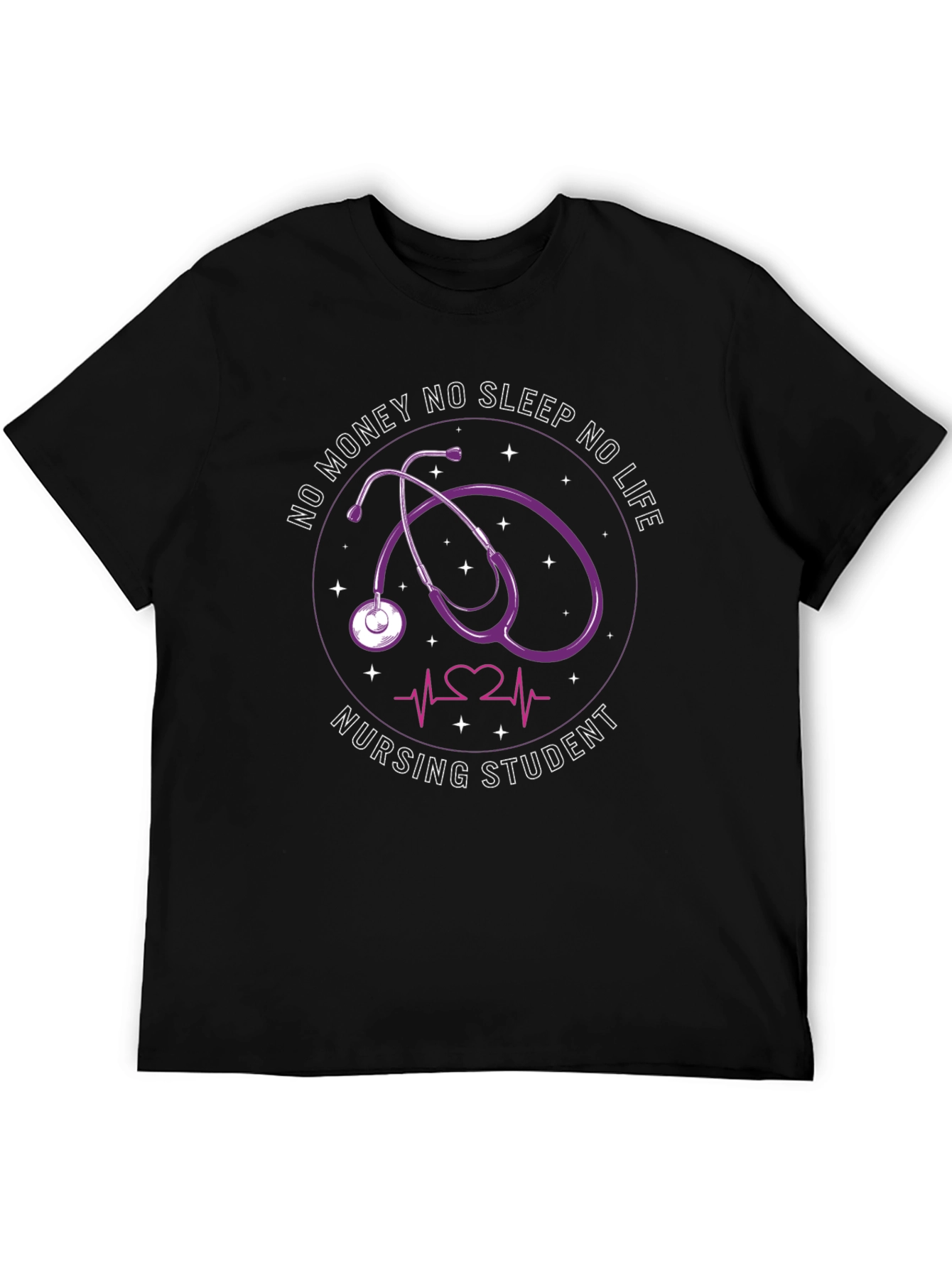 Black Nursing Student Stethoscope T-Shirt - No Money No Sleep view 5
