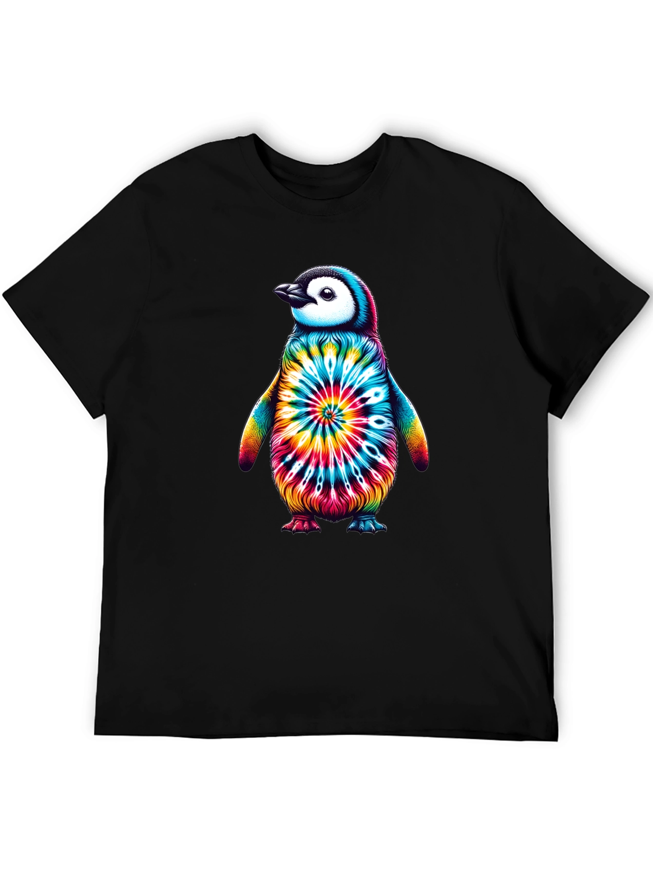 Black Tie-Dye Penguin Graphic Tee - Unique Unisex Design view 5