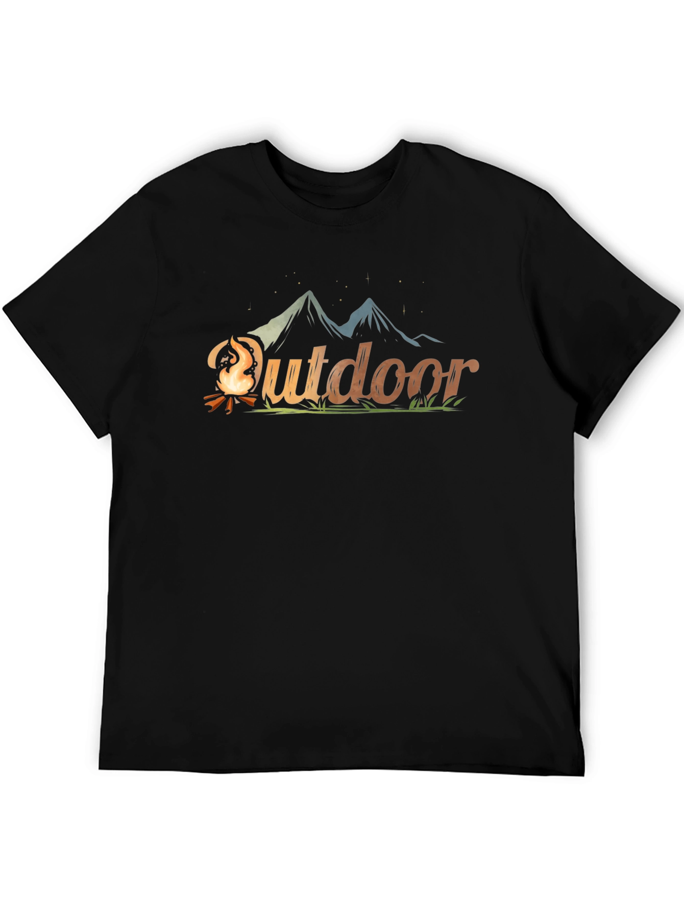Black Outdoor Adventure Black T-Shirt - Campfire Design view 5