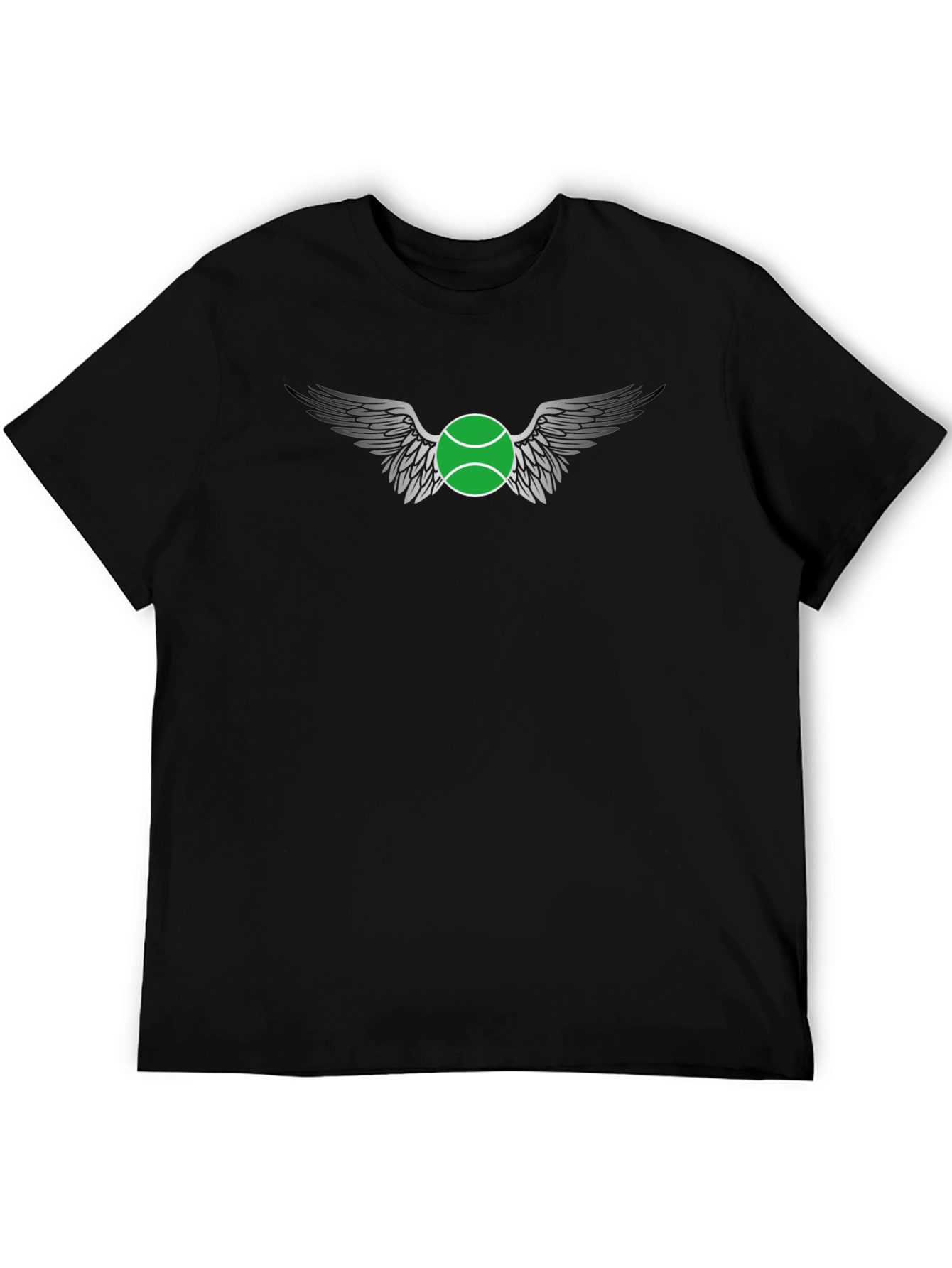Black Winged Tennis Ball Graphic Tee - Black Cotton Casual Shirt view 5
