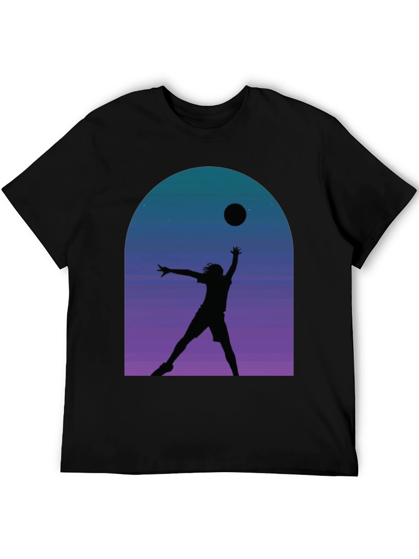 Black Silhouette Volleyball T-Shirt - Night Sky Graphic Tee view 5