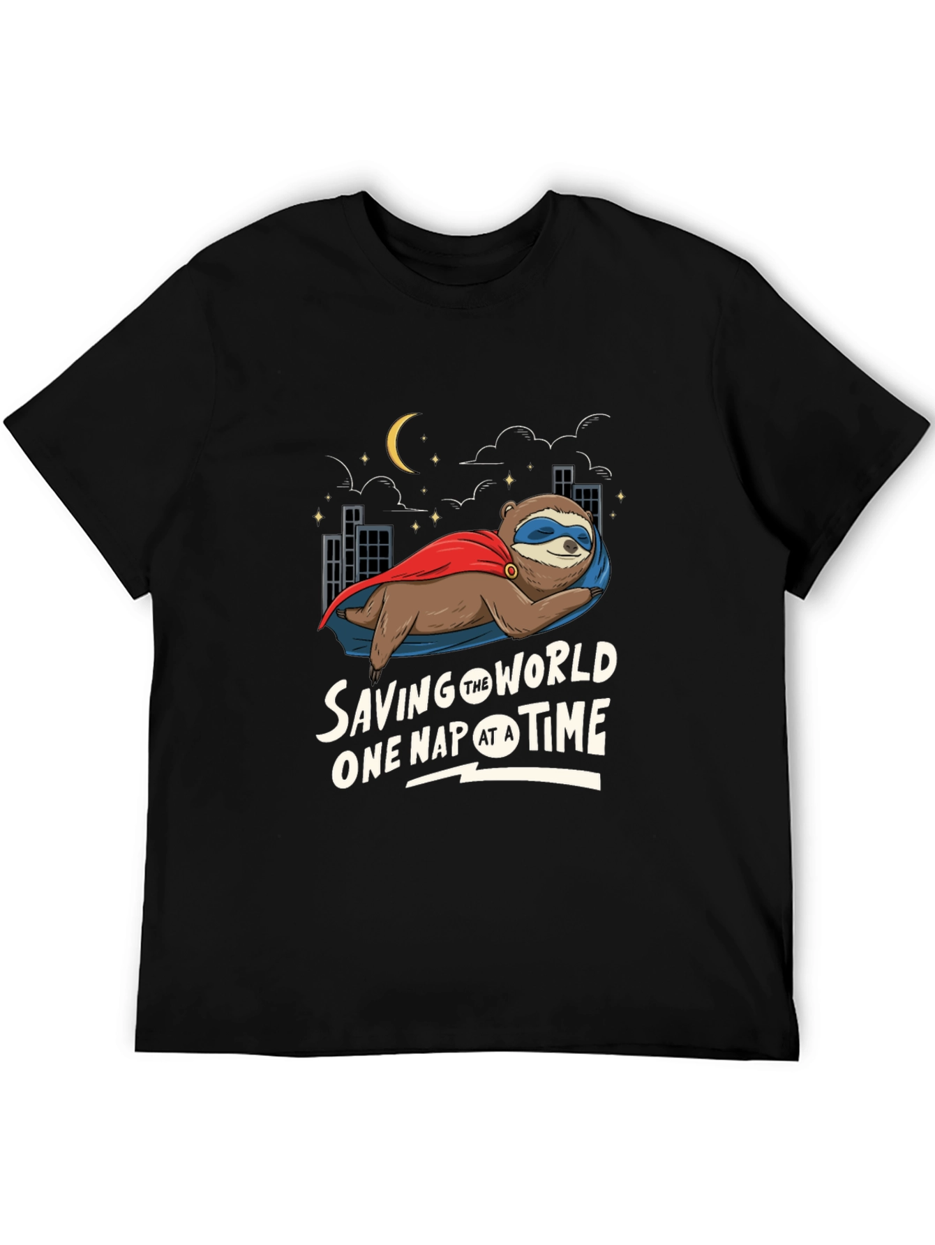 Black Saving The World One Nap At A Time Sloth T-Shirt view 5