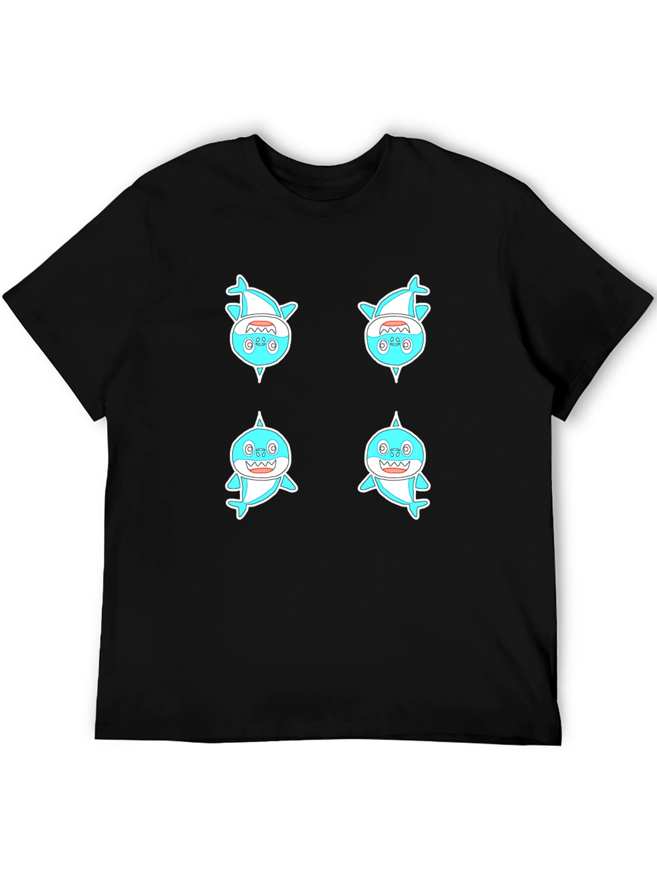 Cute Shark Pattern Men's Black T-Shirt - 5