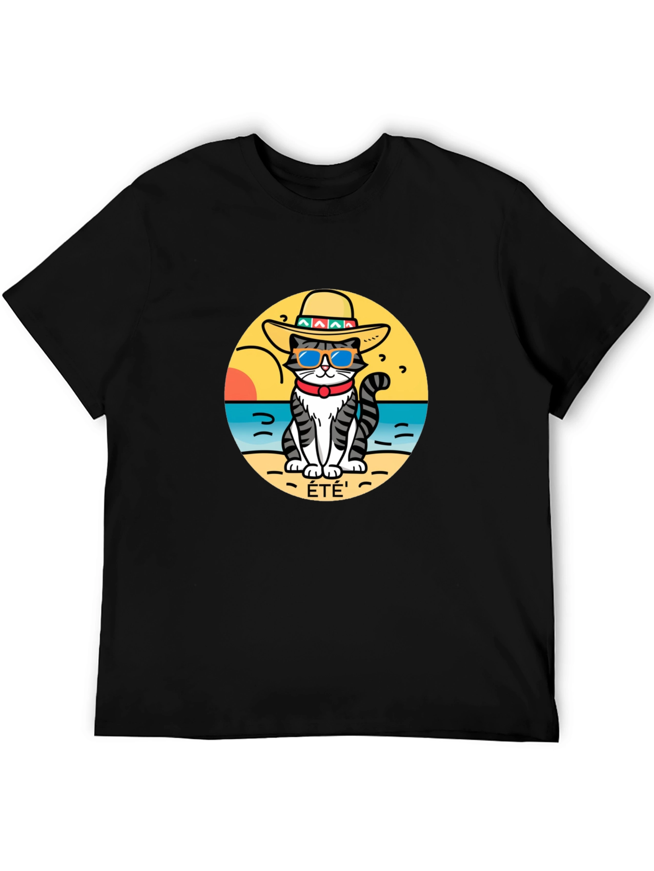 Black Summer Cat T-Shirt - Beach Vibes view 5
