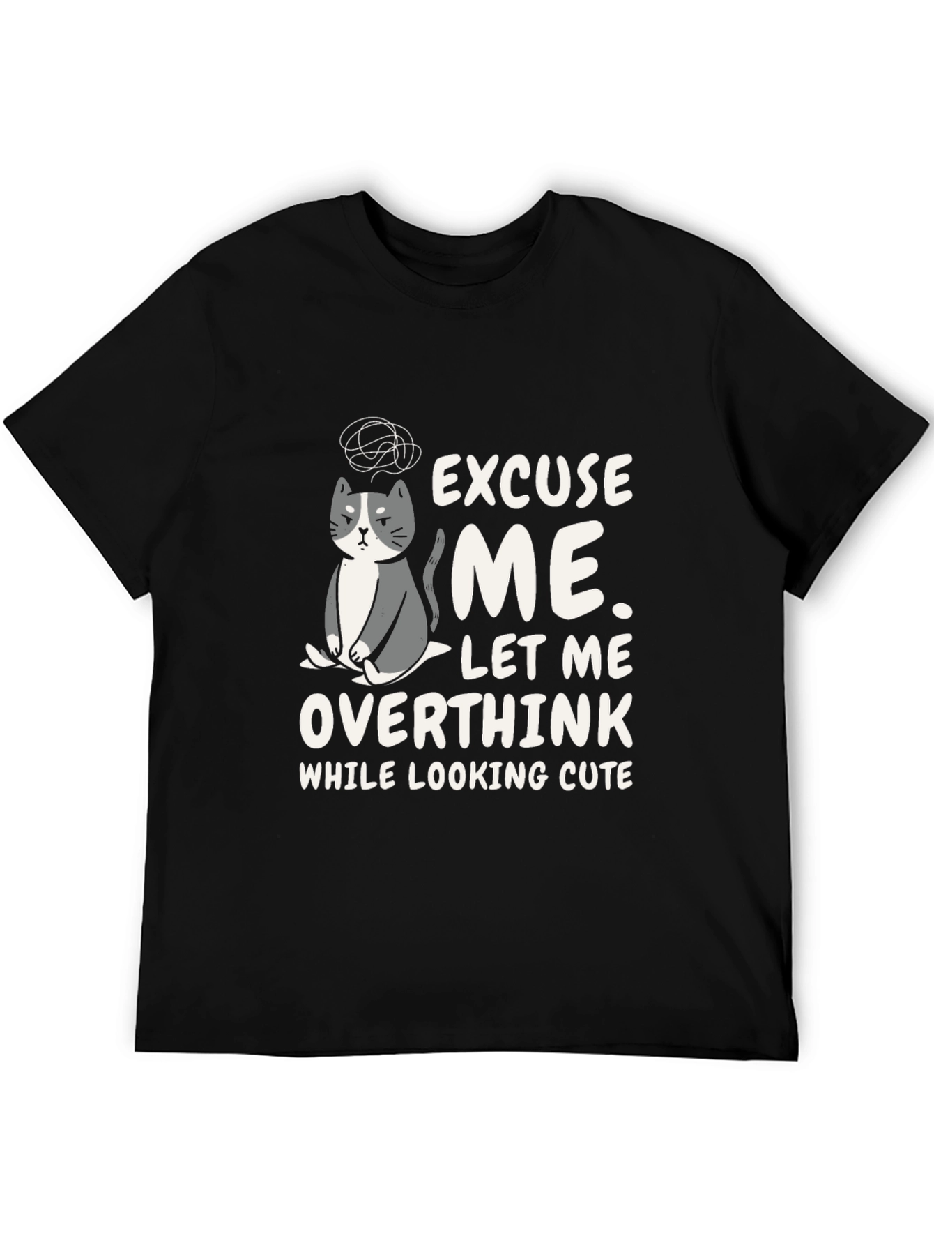 Black Overthinking Cat Graphic T-Shirt view 5