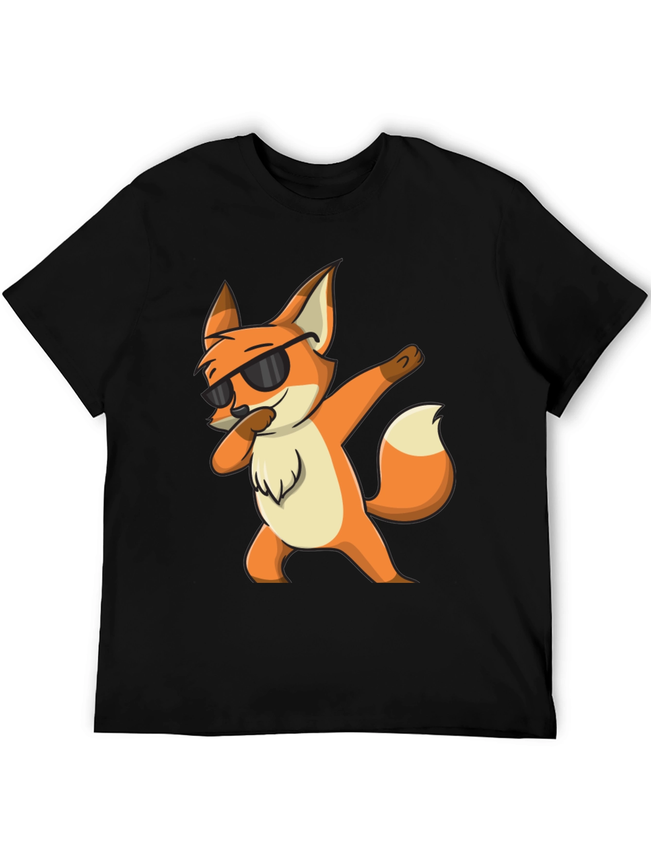 Black Cool Fox Dabbing Graphic Black T-Shirt view 5
