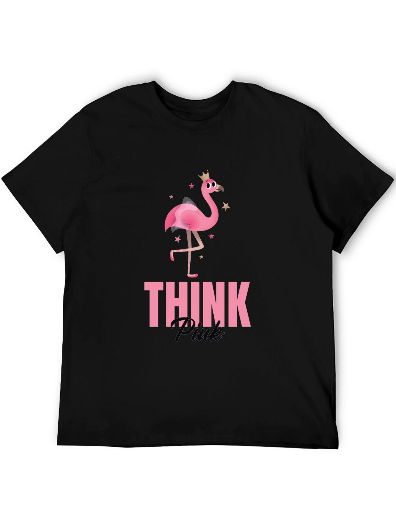 Black Think Pink Flamingo Graphic Tee - Black view 5