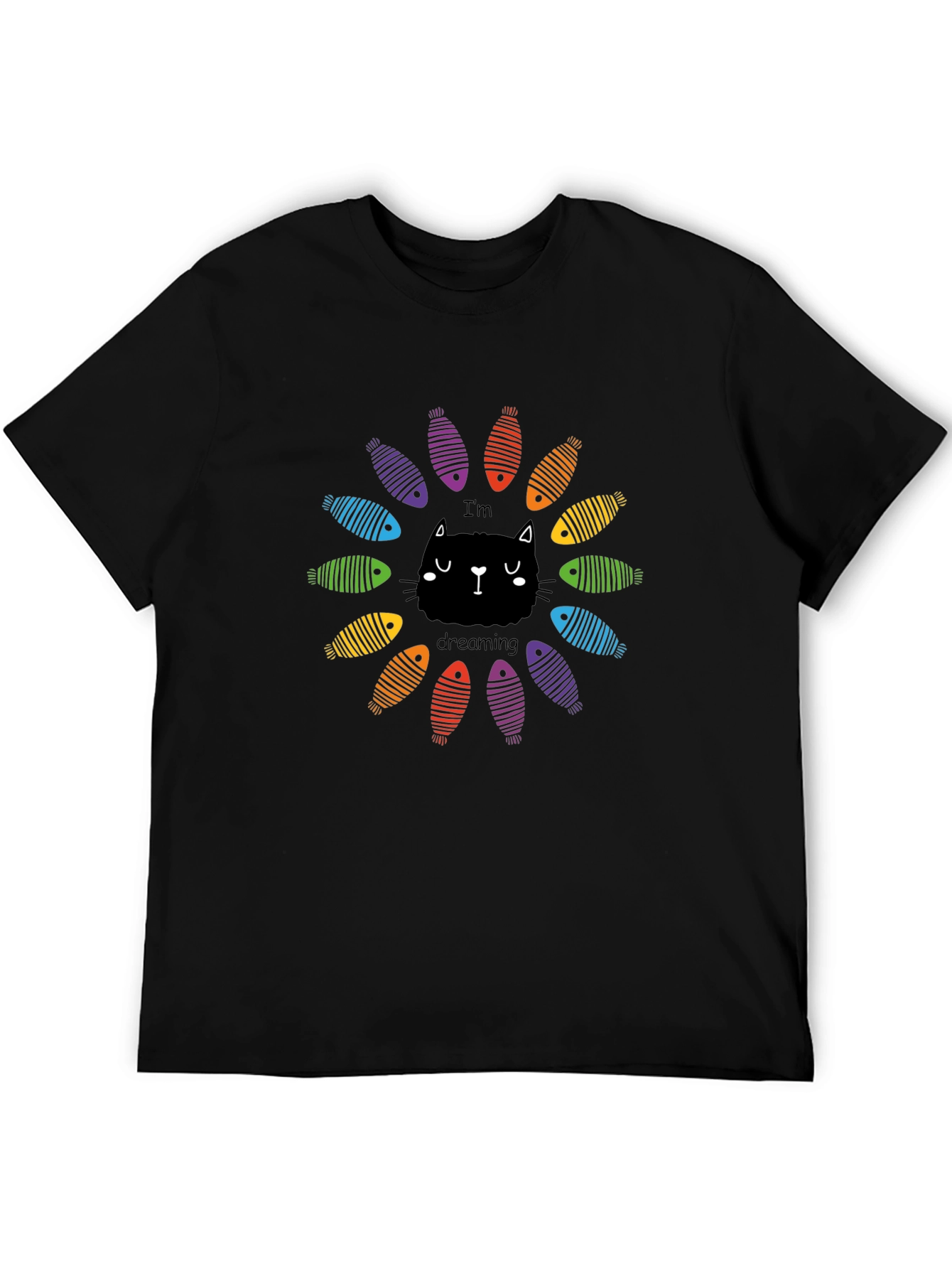 Black Dreaming Cat Graphic Tee - Black Unisex T-Shirt view 5